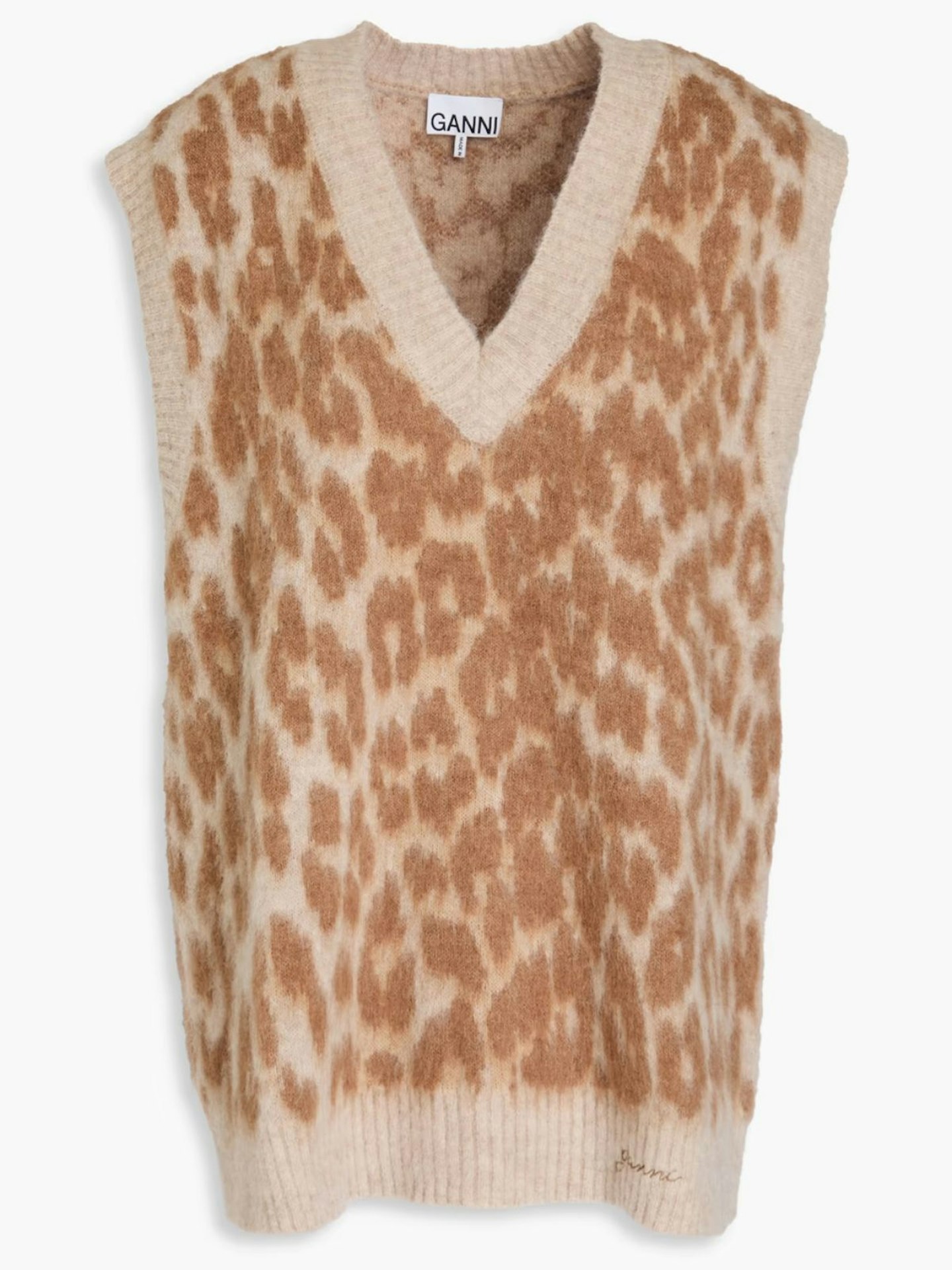 Ganni, Brushed Leopard-Jacquard Vest