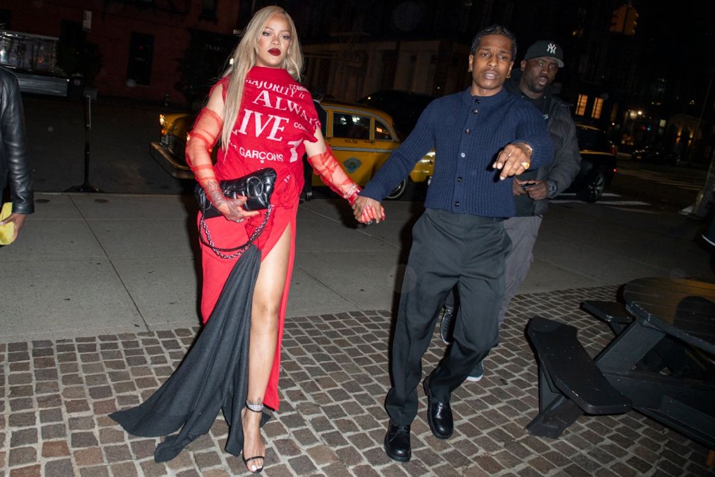 Rihanna in a red lip with ASAP Rocky