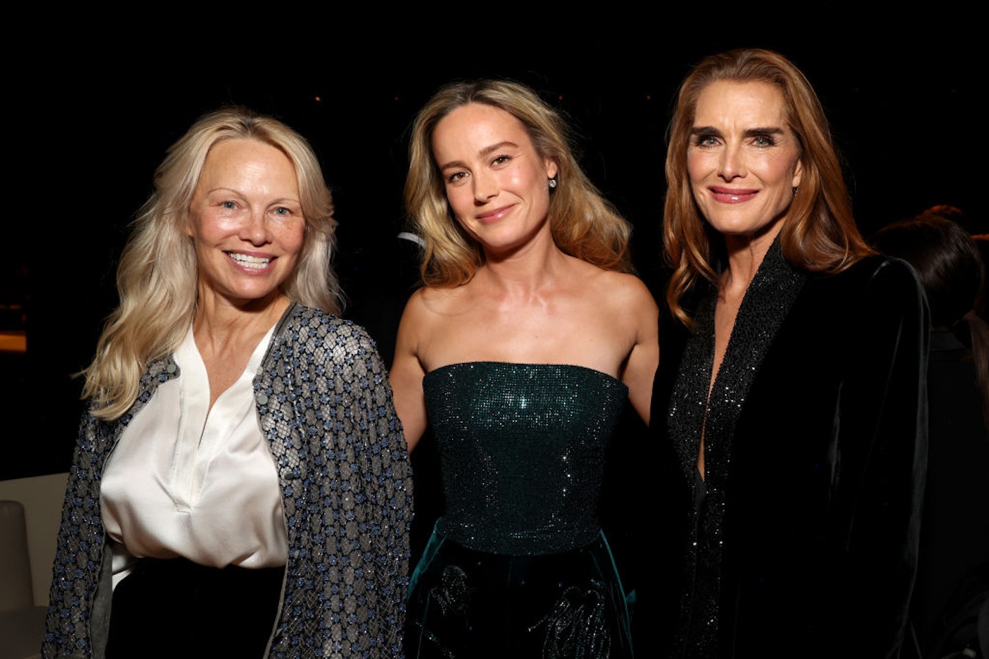 (L-R) Pamela Anderson, Brie Larson and Brooke Shields