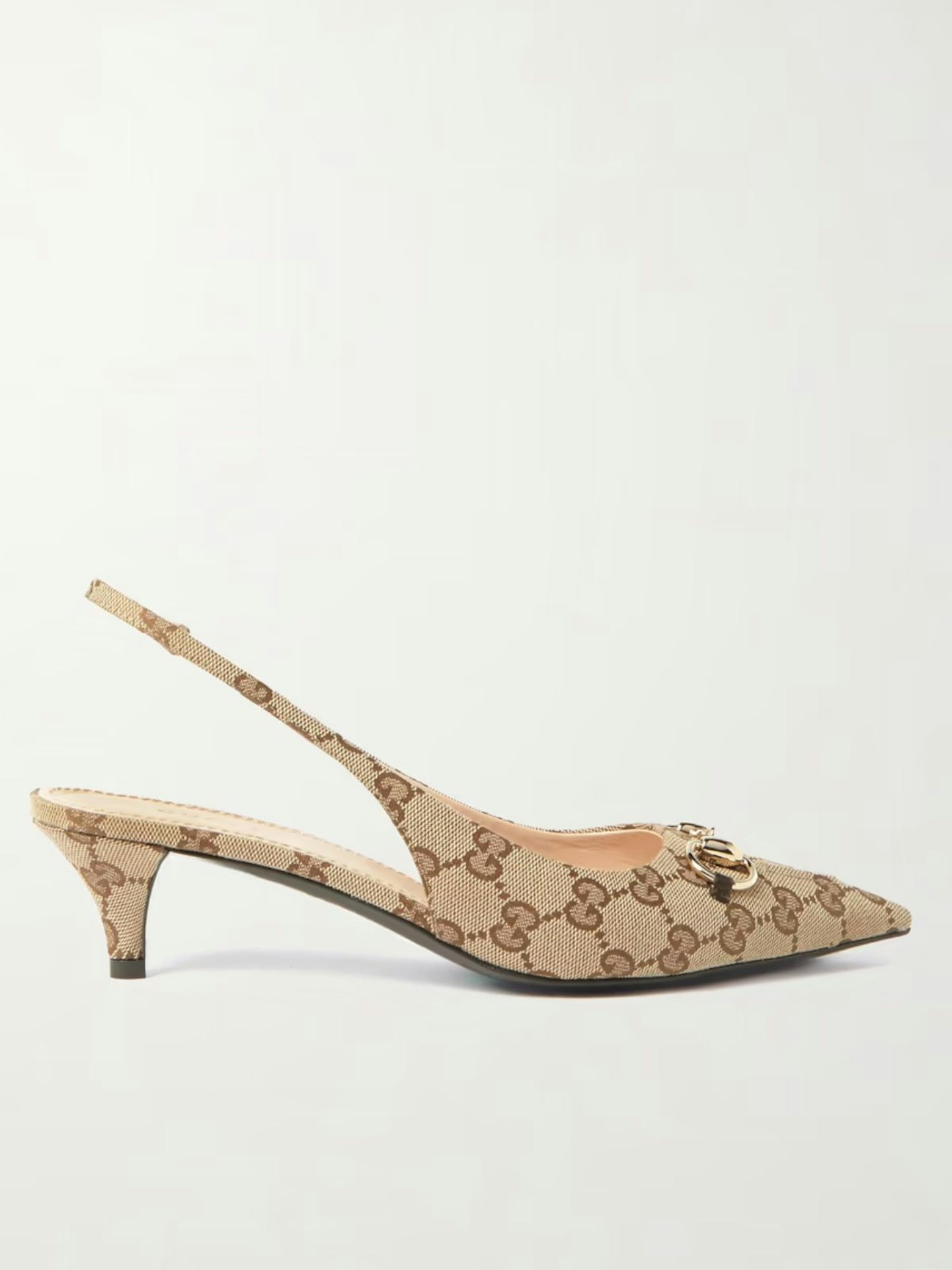 Gucci Erin Horsebit-Embellished Canvas-Jacquard Slingback Pumps