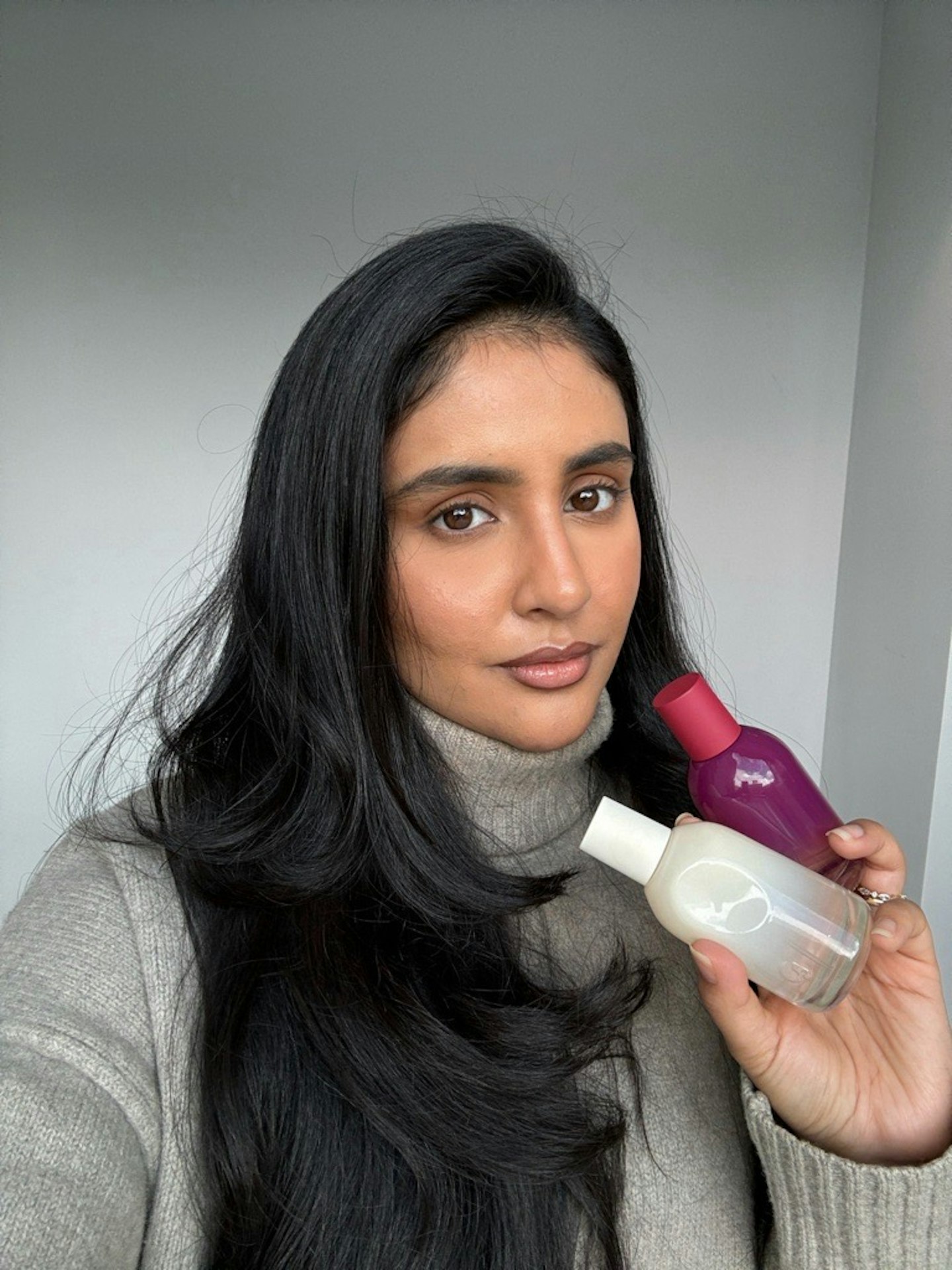 Beauty writer Sameeha Shaikh testing Glossier's You Doux, £62, and You Rêve, £62