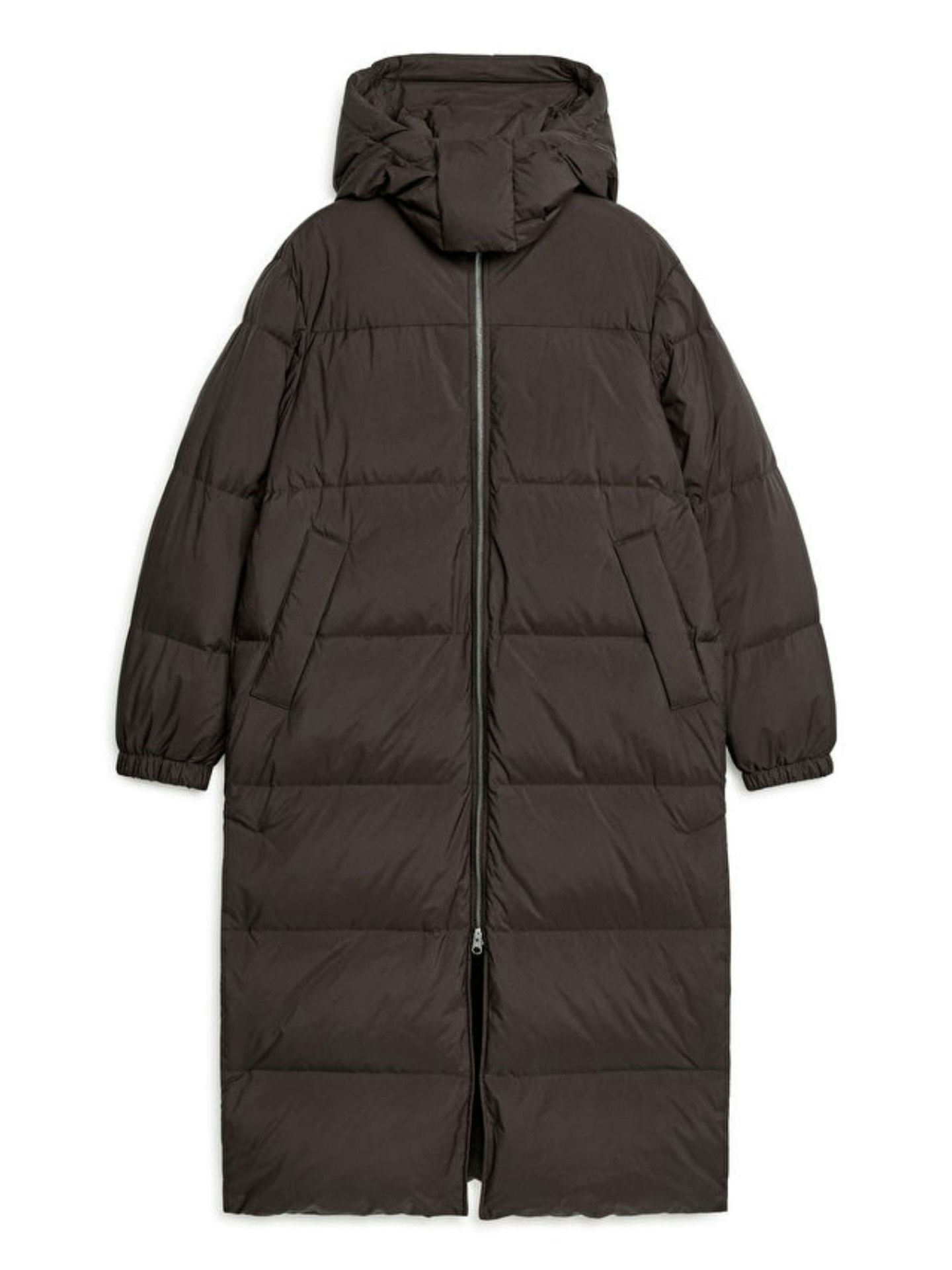 Long Down Puffer Coat, Brown