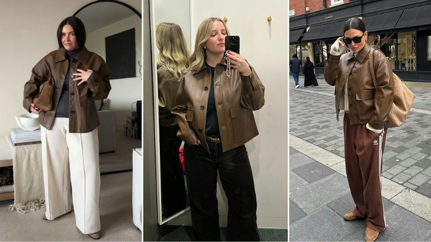 I Tried On M&S' Brown Faux Leather Jacket And It's So Good