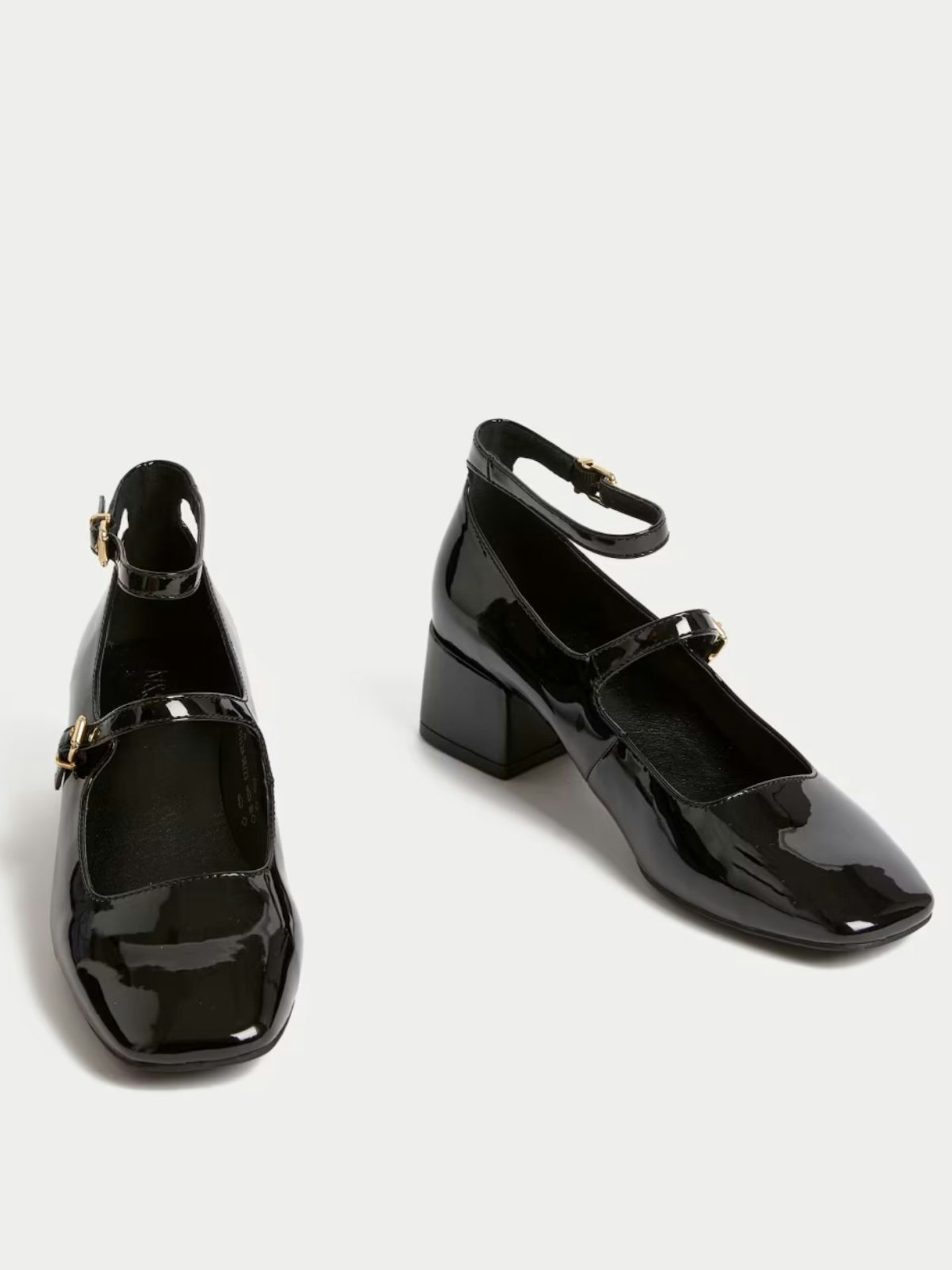 M&S, Patent Strappy Block Heel Court Shoes