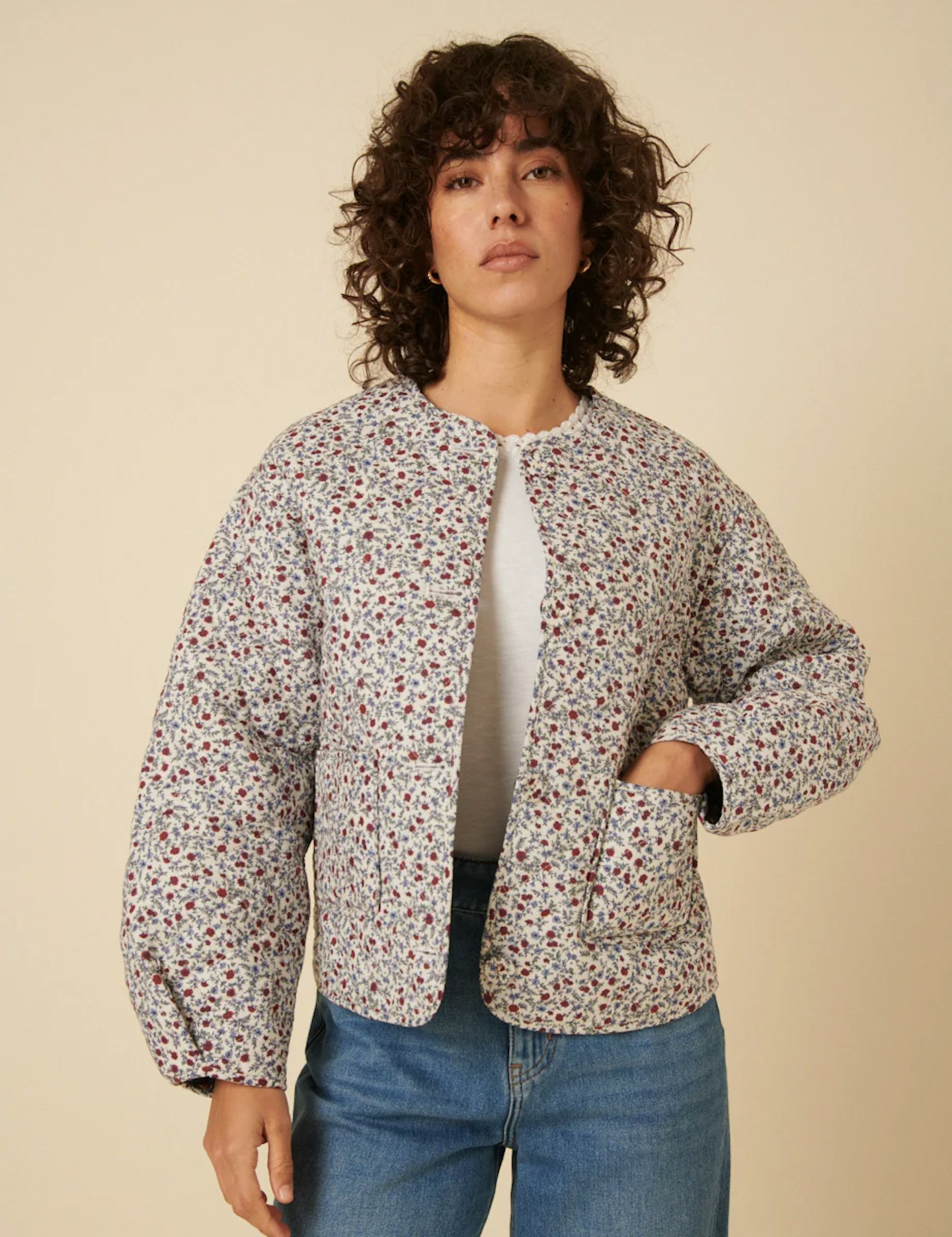 Nobody's Child, Cream Floral Reversible Quilted Jacket
