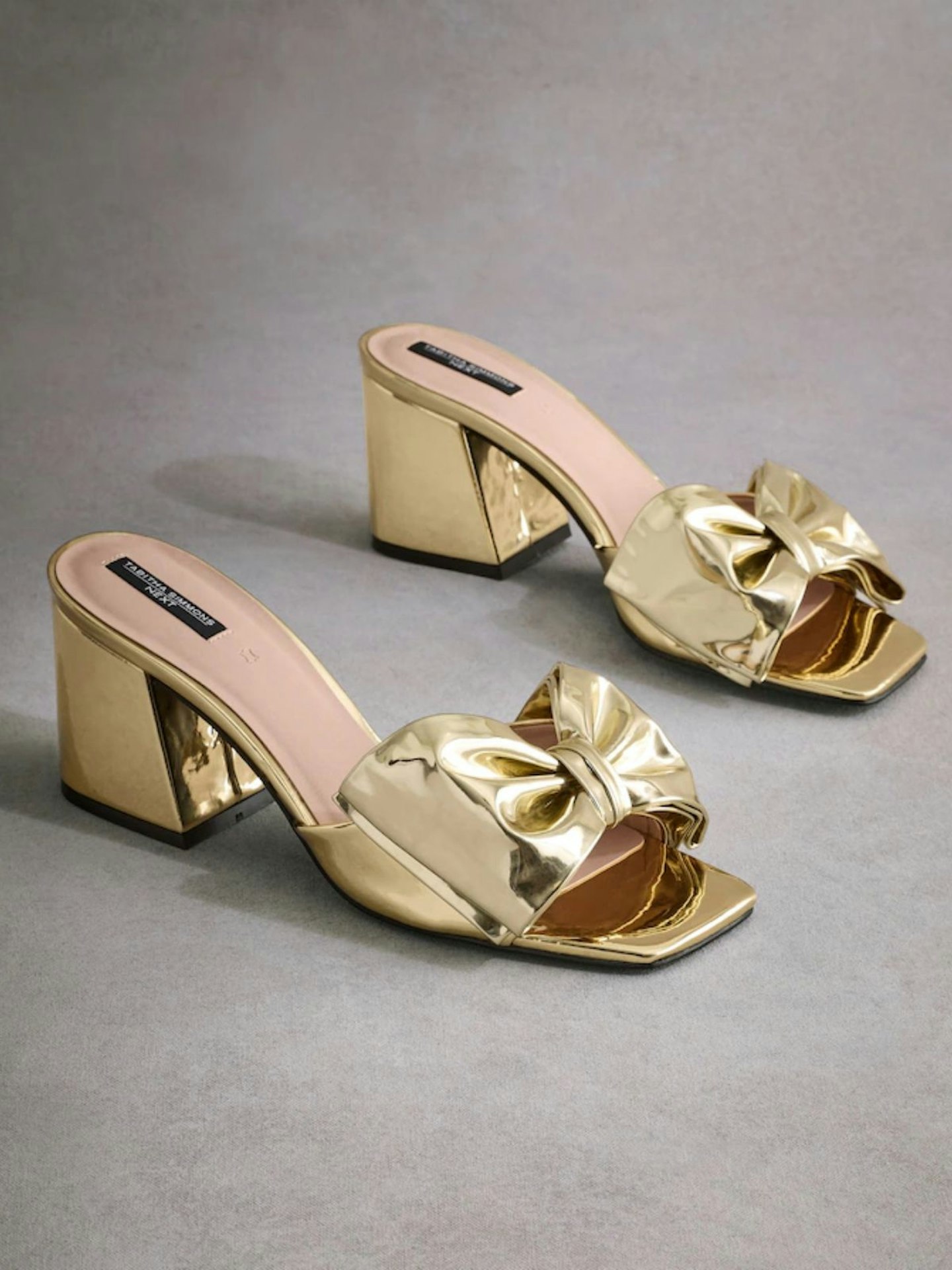 Gold Tabitha Simmons Liv Leather Bow Block Mules