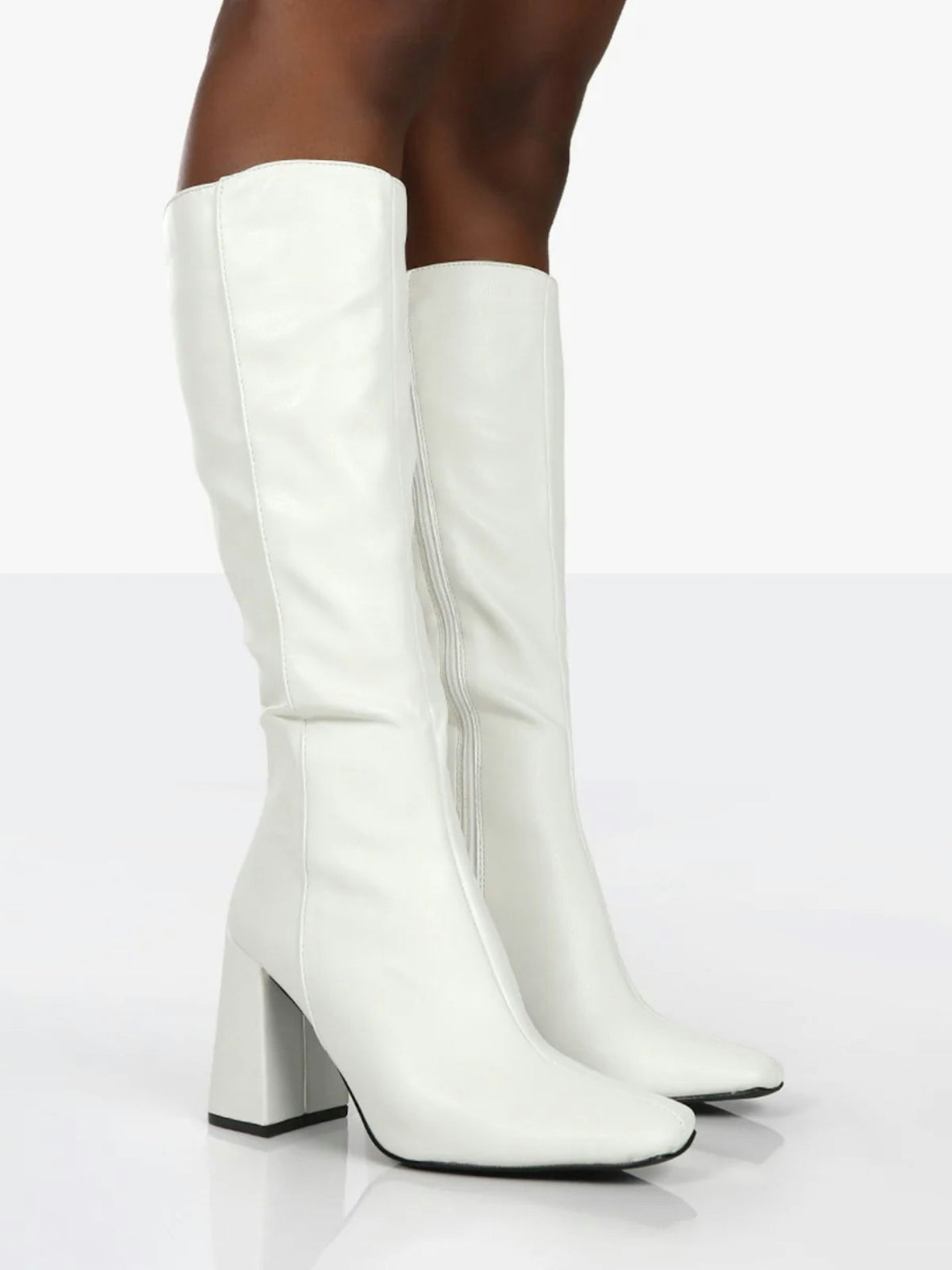 Public Desire, Apology White Pu Knee High Block Heel Boots