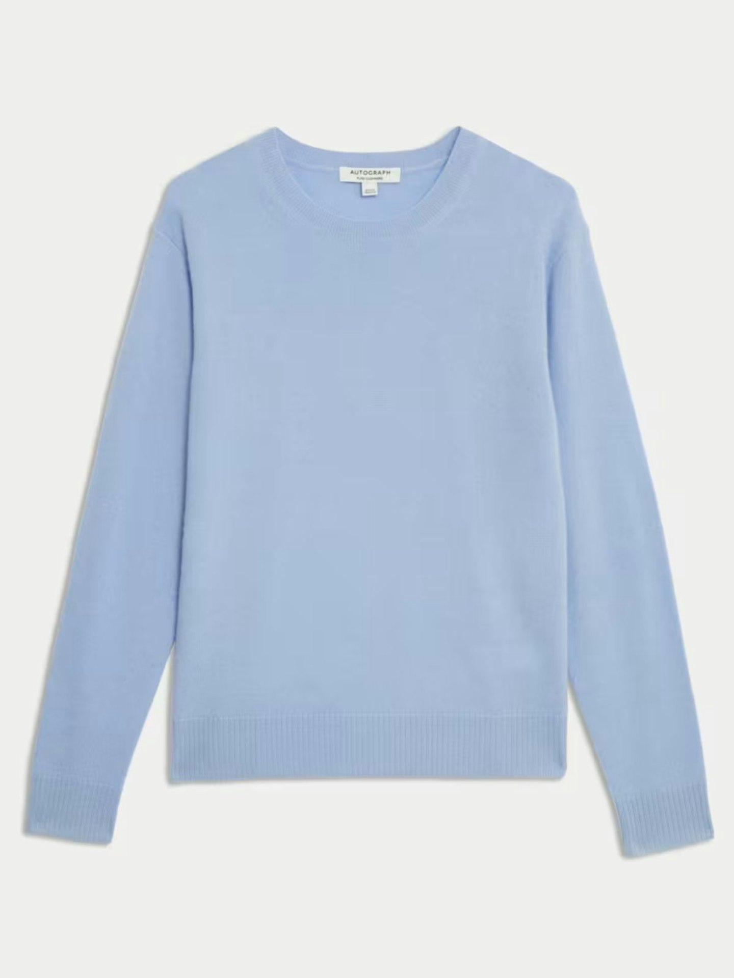 Pure Cashmere Textured Crew Neck Jumper - Ice Blue