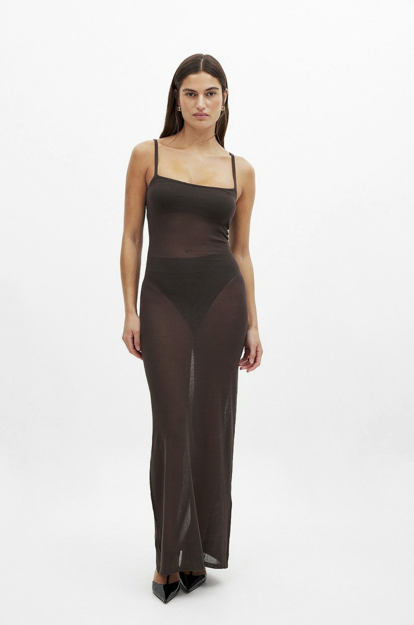 brown sheer maxi dress