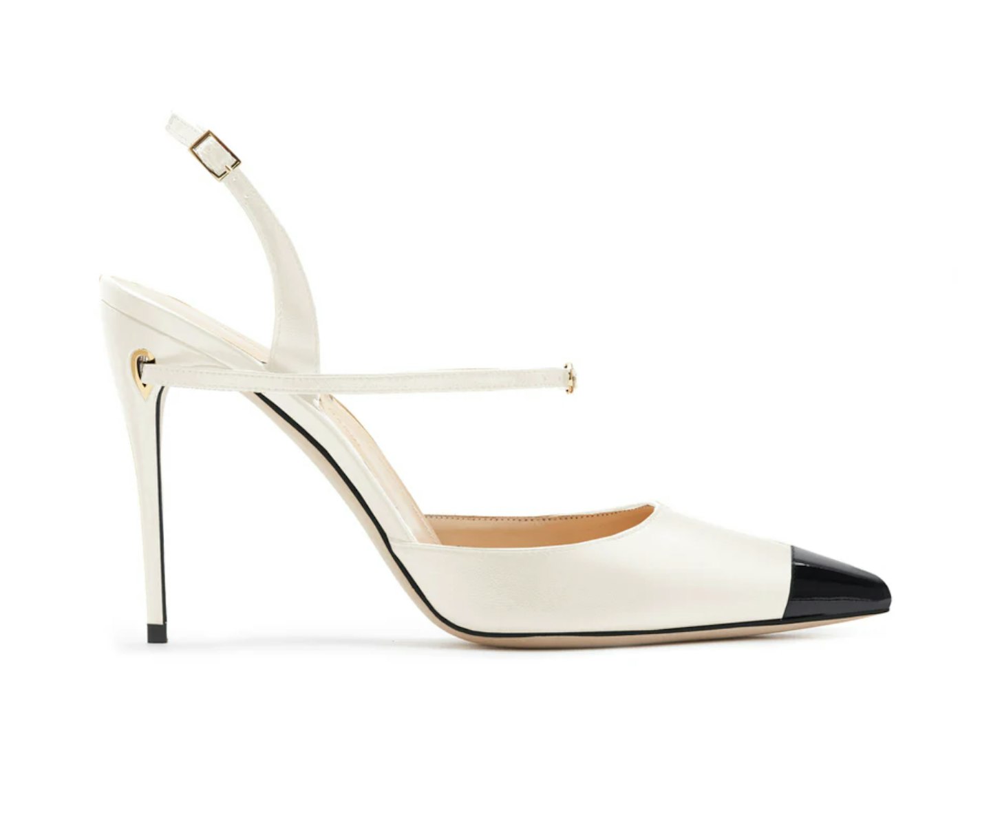 cream and black heeled pump