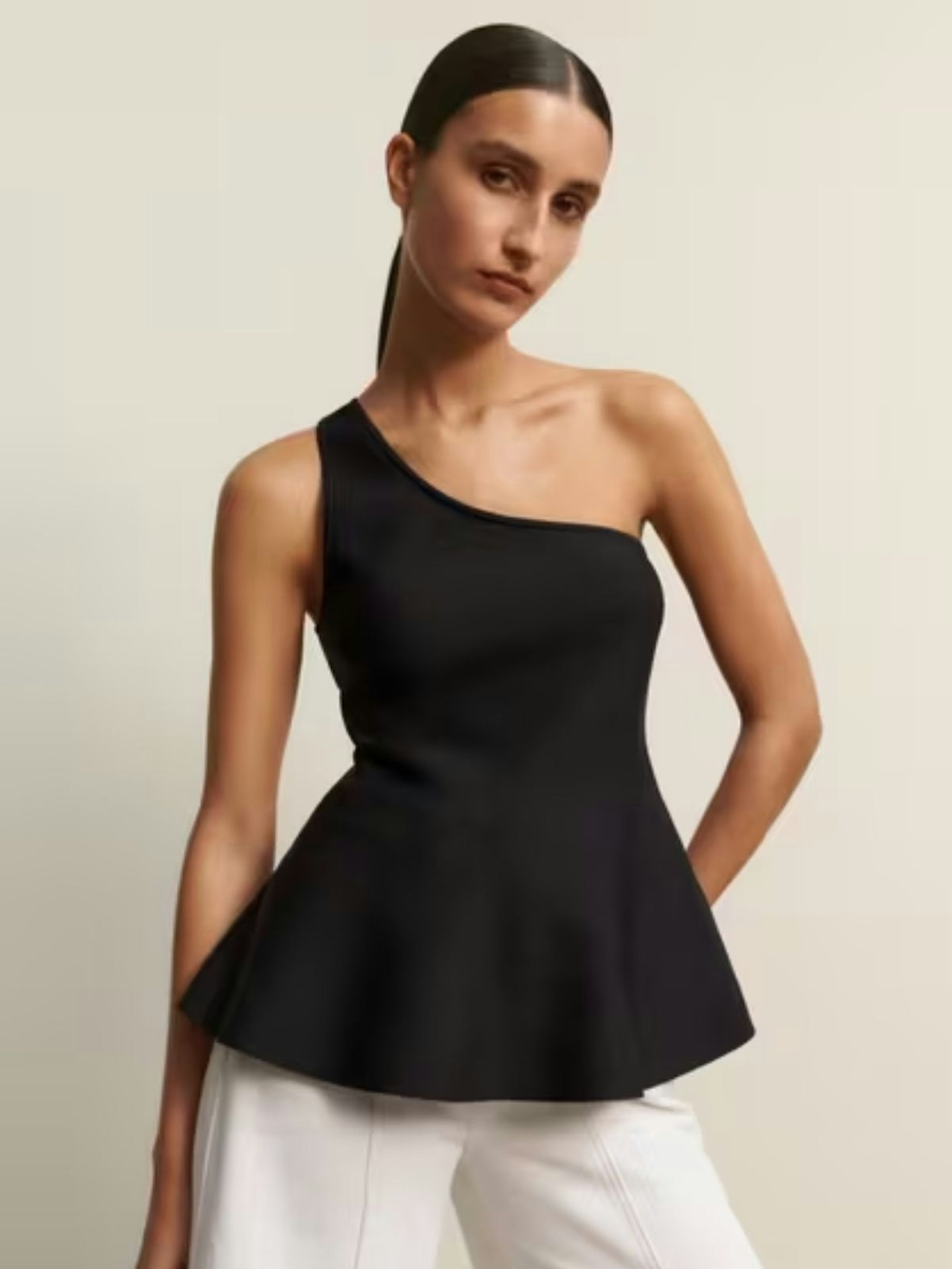 Structured One Shoulder Peplum Knit Top