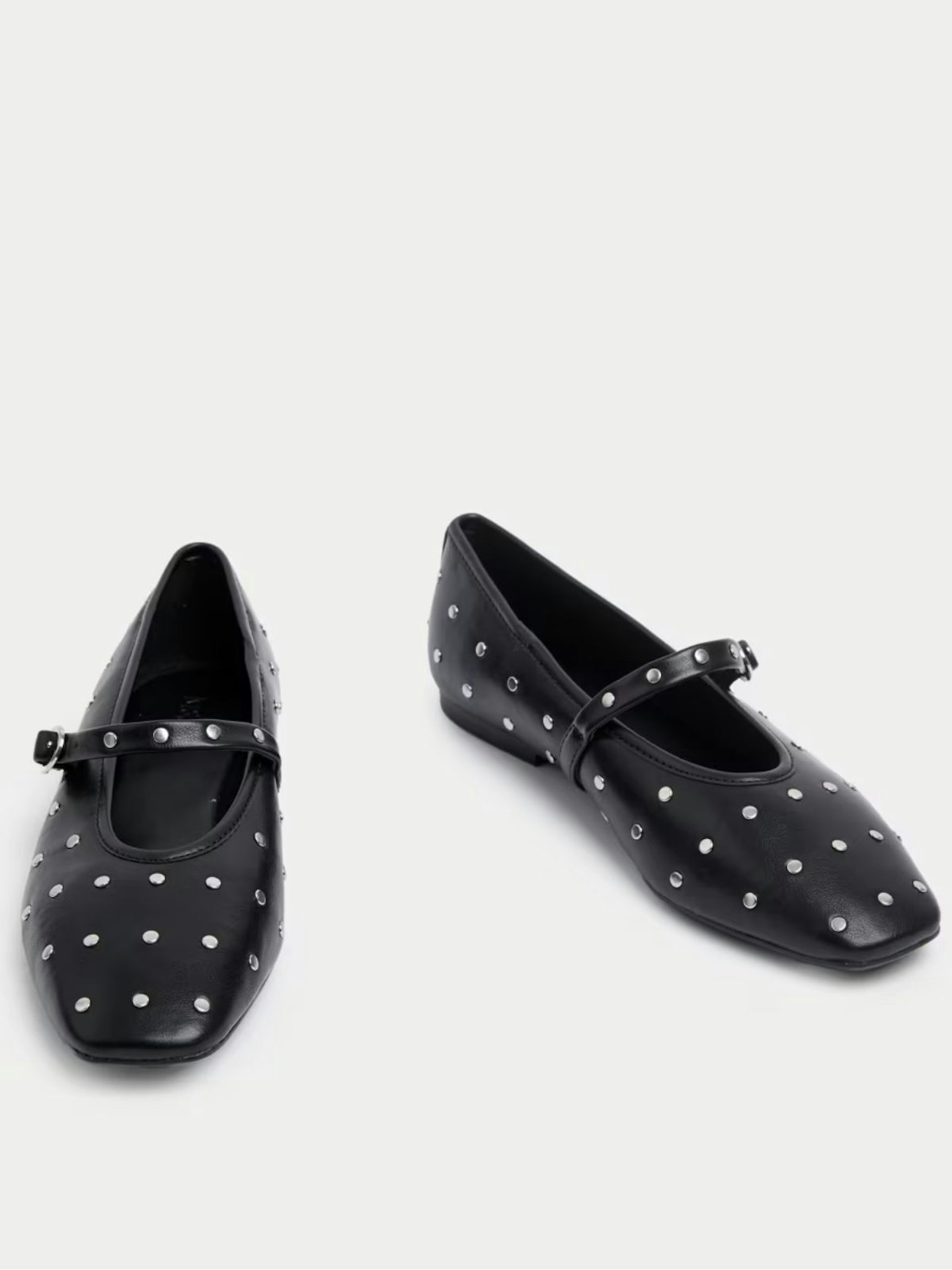 Studded Buckle Flat Ballet Pumps