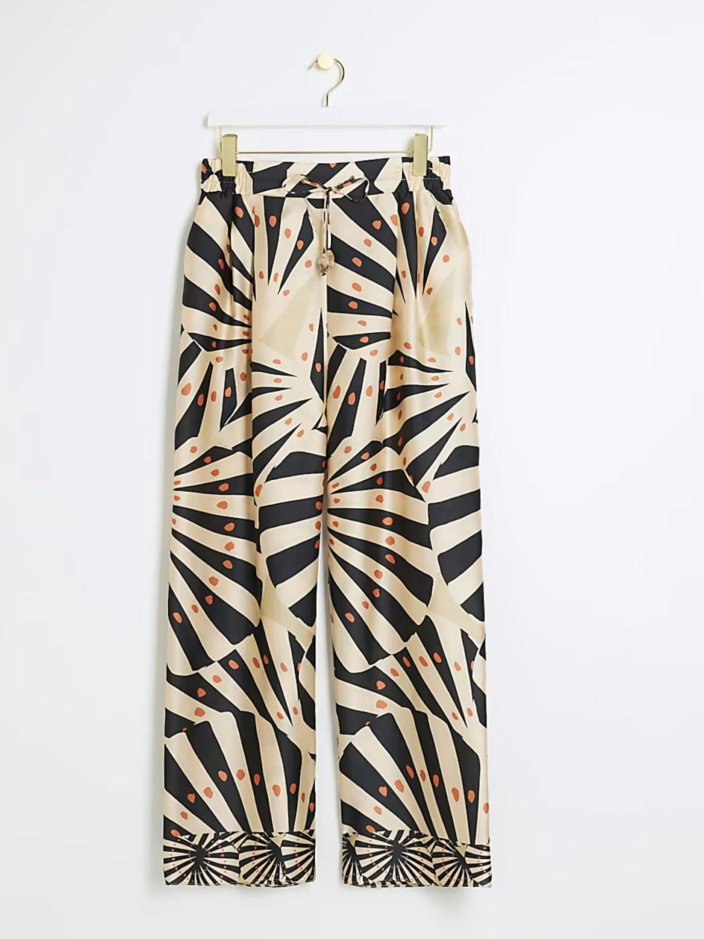 River Island, Stone Satin Stripe Wide Leg Trousers