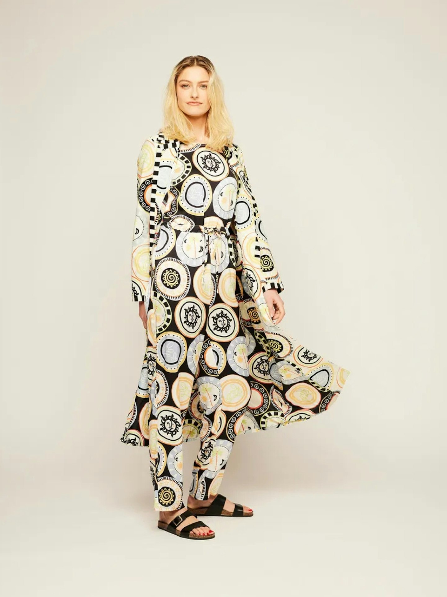 Never Fully Dressed, Black & Mosaic Plate Print Jumpsuit