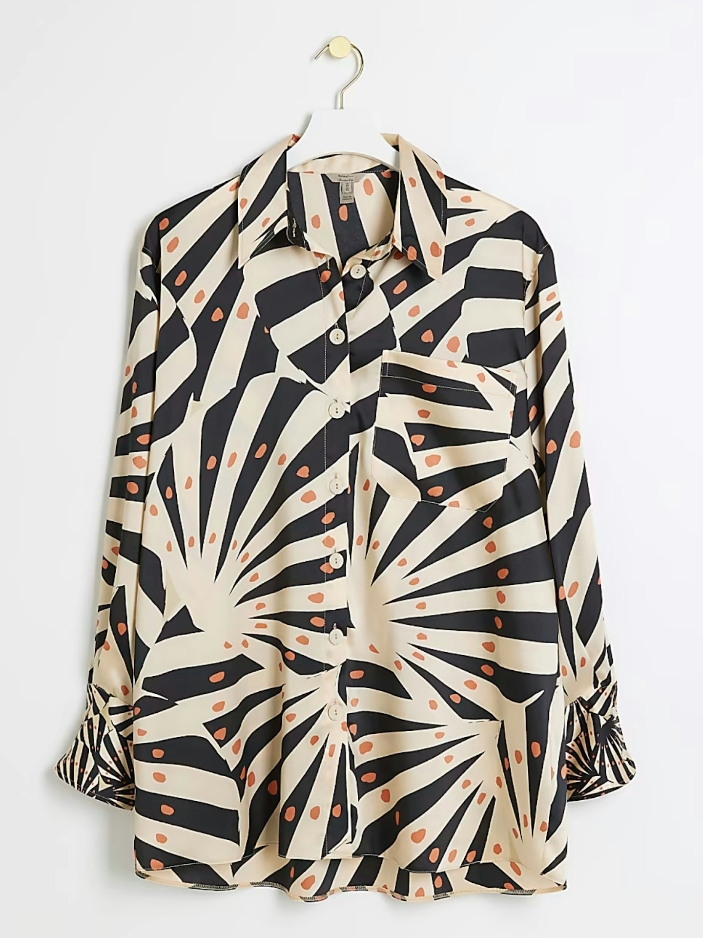 River Island, Beige Satin Stripe Oversized Shirt