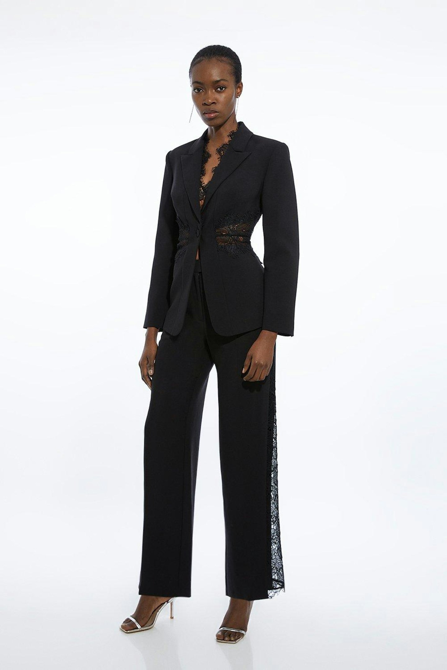 Karen Millen Tailored Lace-Detail Straight-Leg Trousers