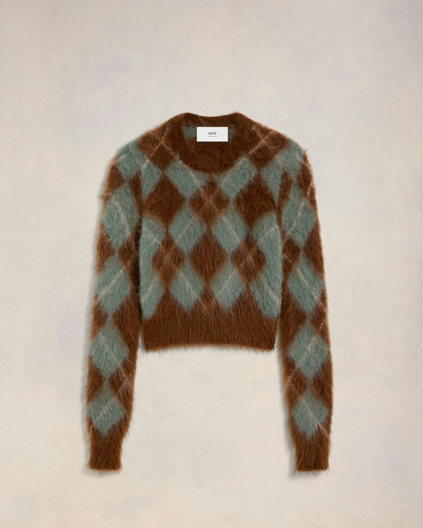 Ami, Alpaca Mohair Brushed Argyle Sweater