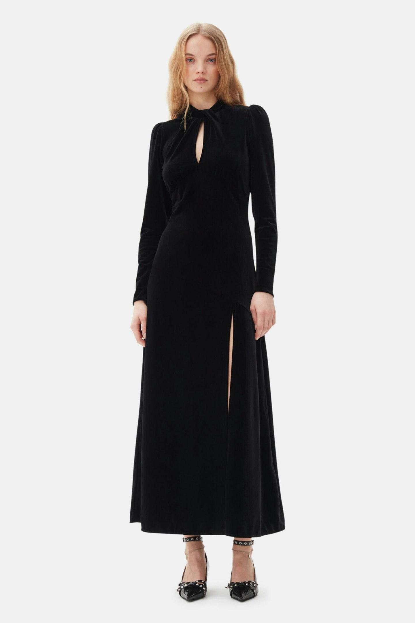 Ganni Black Velvet Long Dress