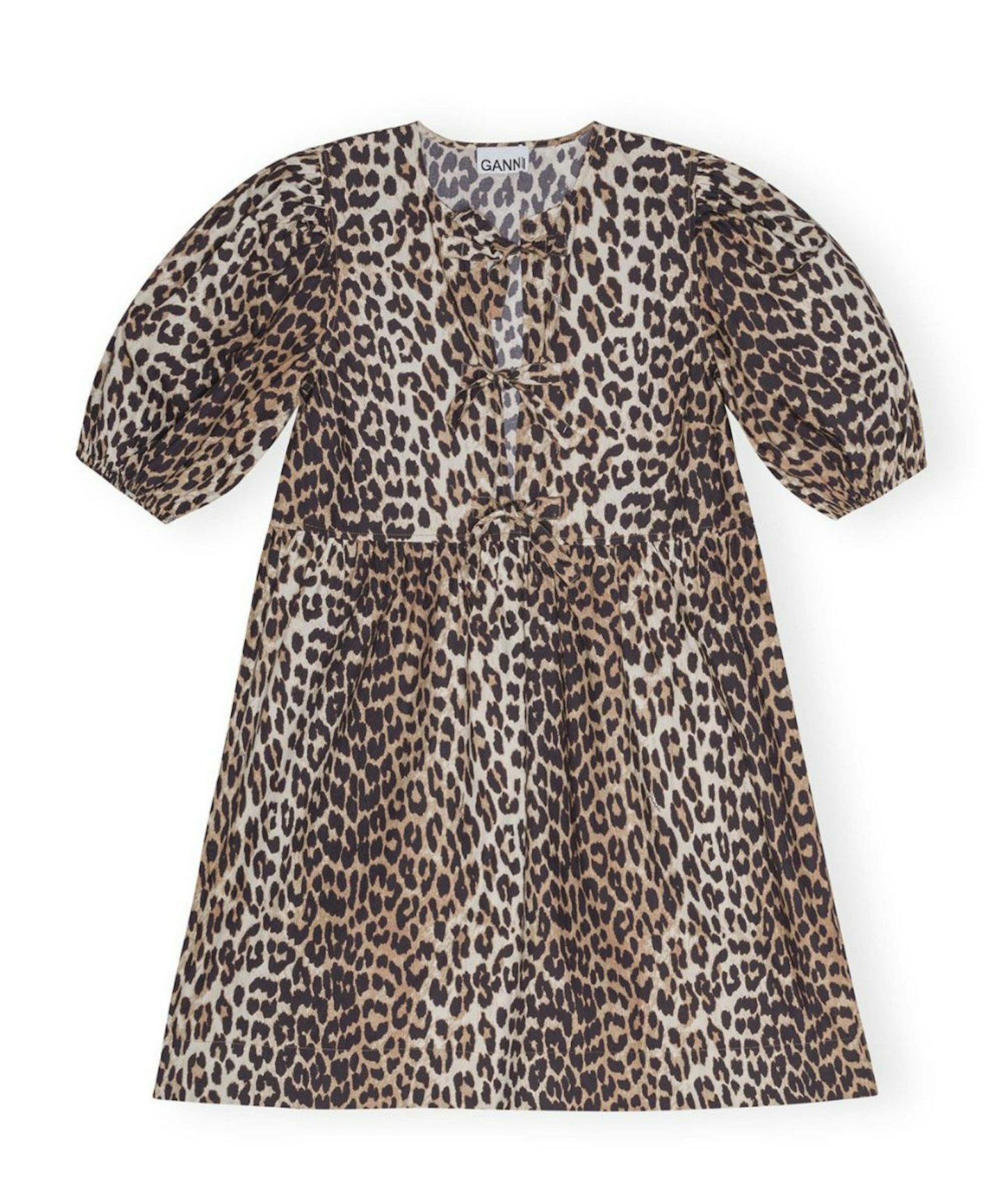 GANNI Leopard Print Long Sleeve Birdie Mini Dress