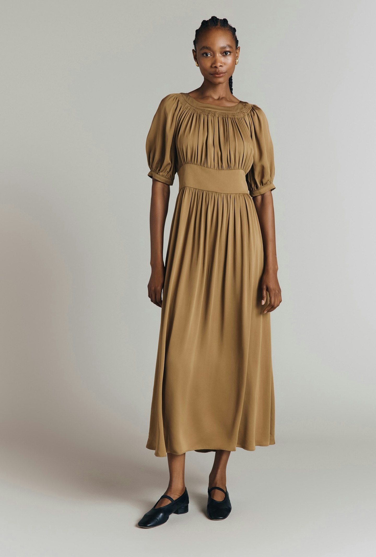 Ghost Anouk Viscose Shirred Neck Midi Dress