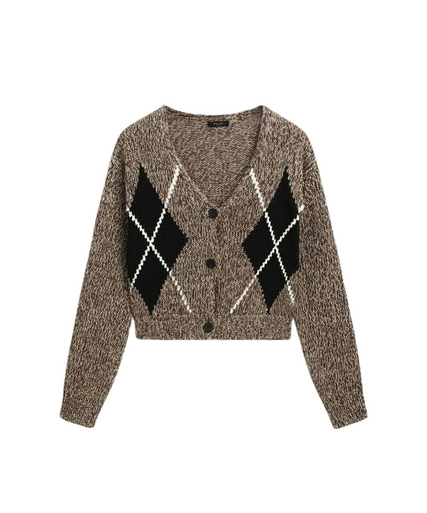 Massimo Dutti, Cropped Cotton Argyle Knit Cardigan