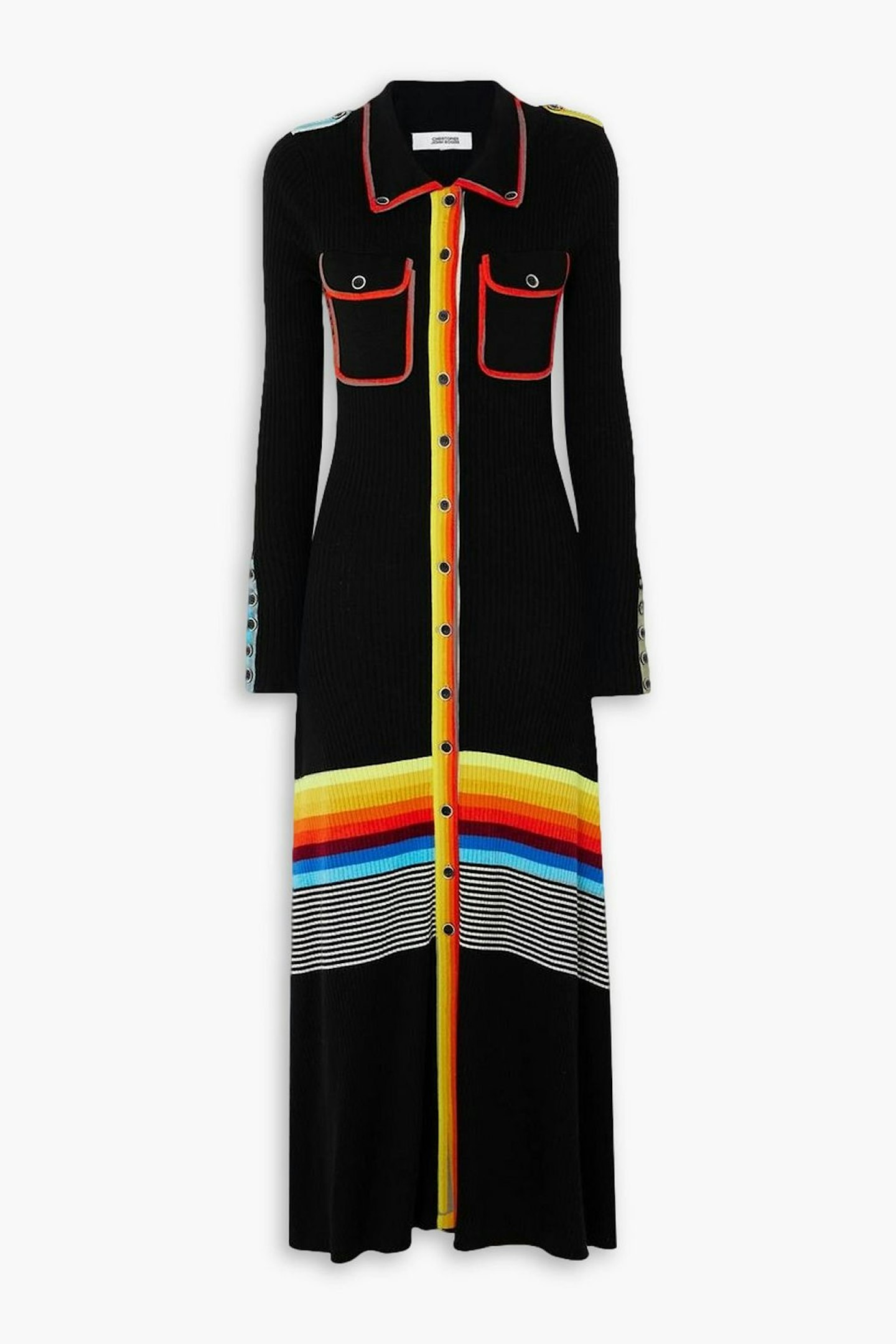 Christopher John Rogers, Striped Ribbed Wool-Blend Midi Shirt Dress