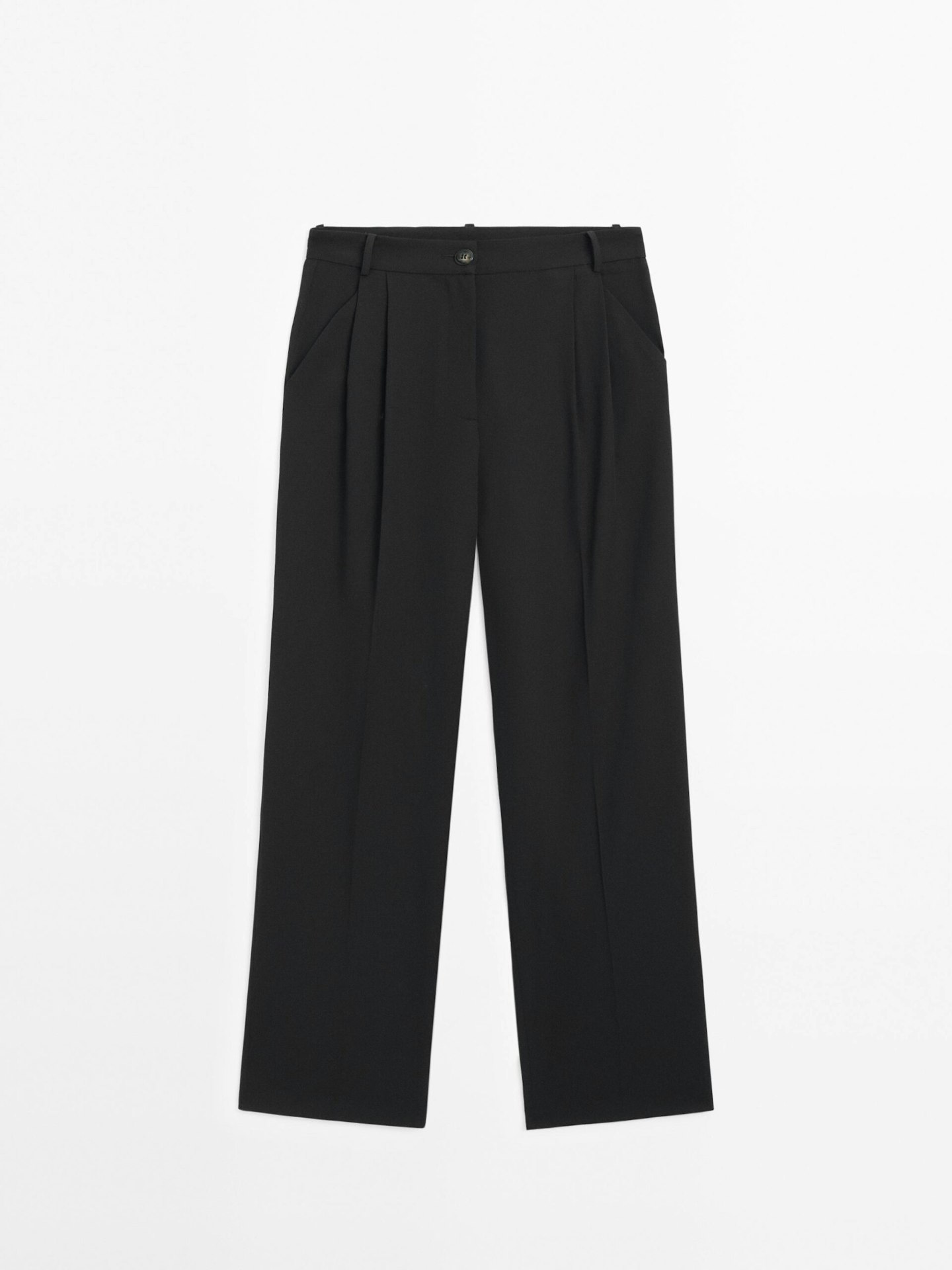 Massimo Dutti, Straight Fit Pants With Double Belt Loops In Black