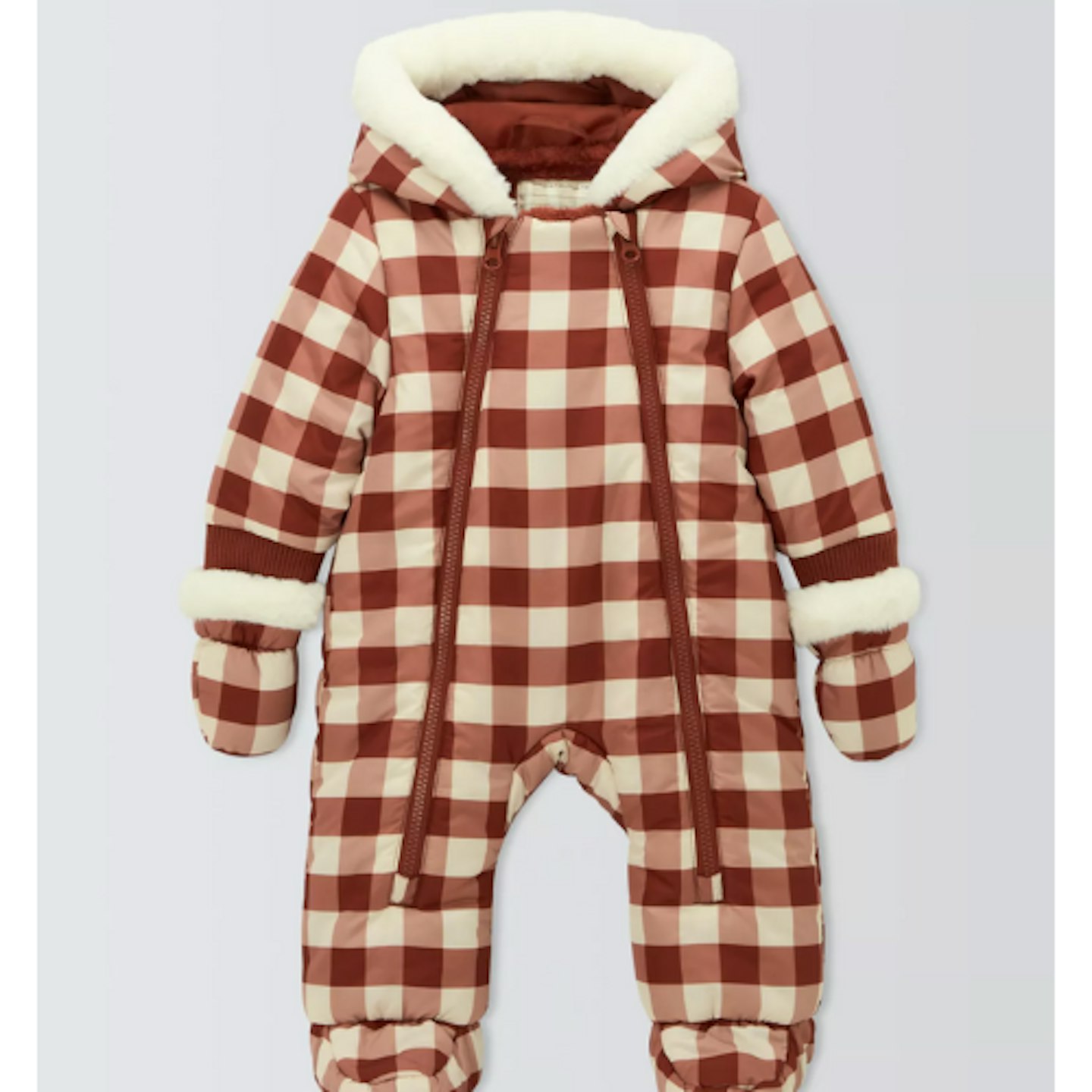 Baby Check Quilted Snowsuit, Burgundy