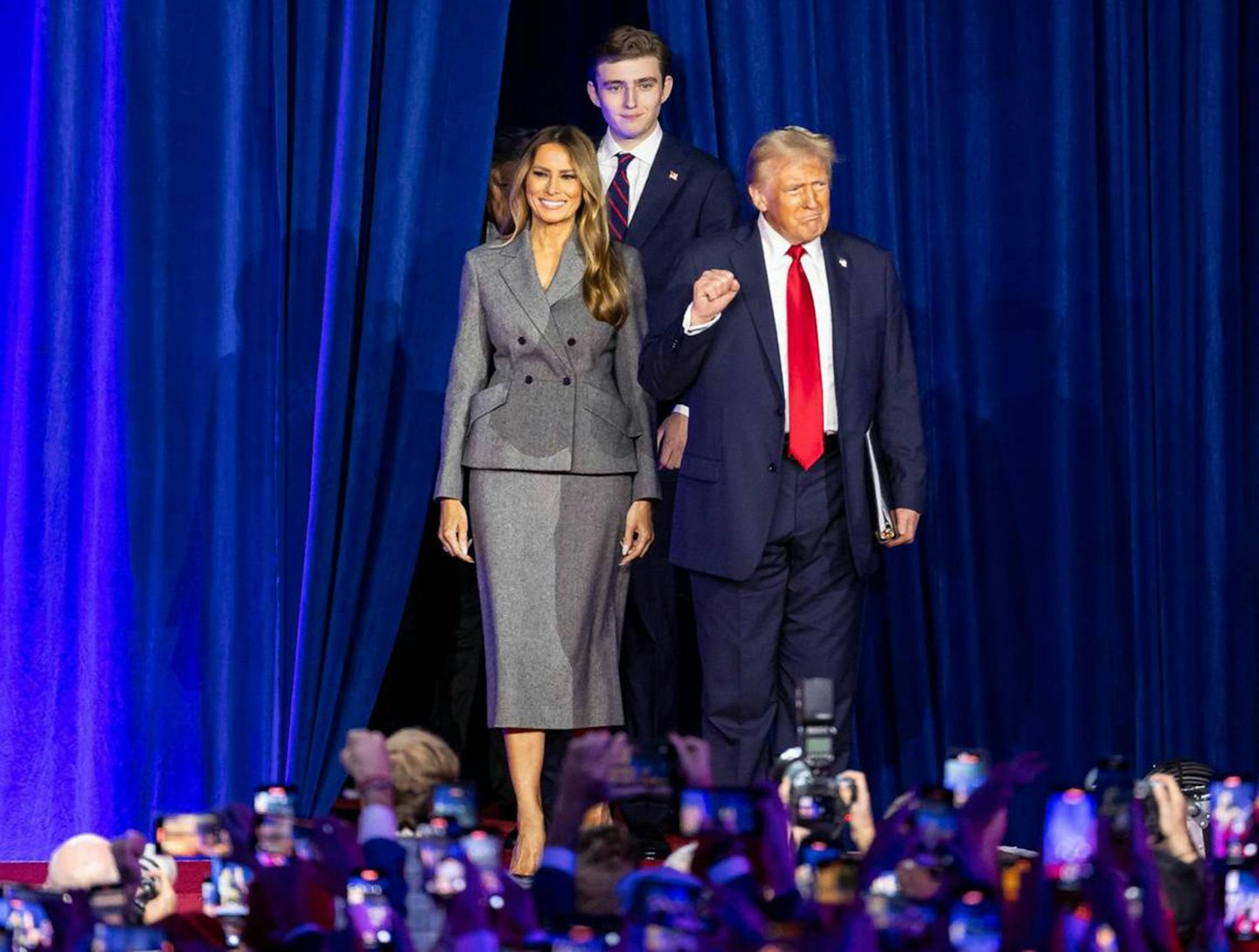 Barron Trump arriving at Donald Trump's election night party with mum Melania Trump