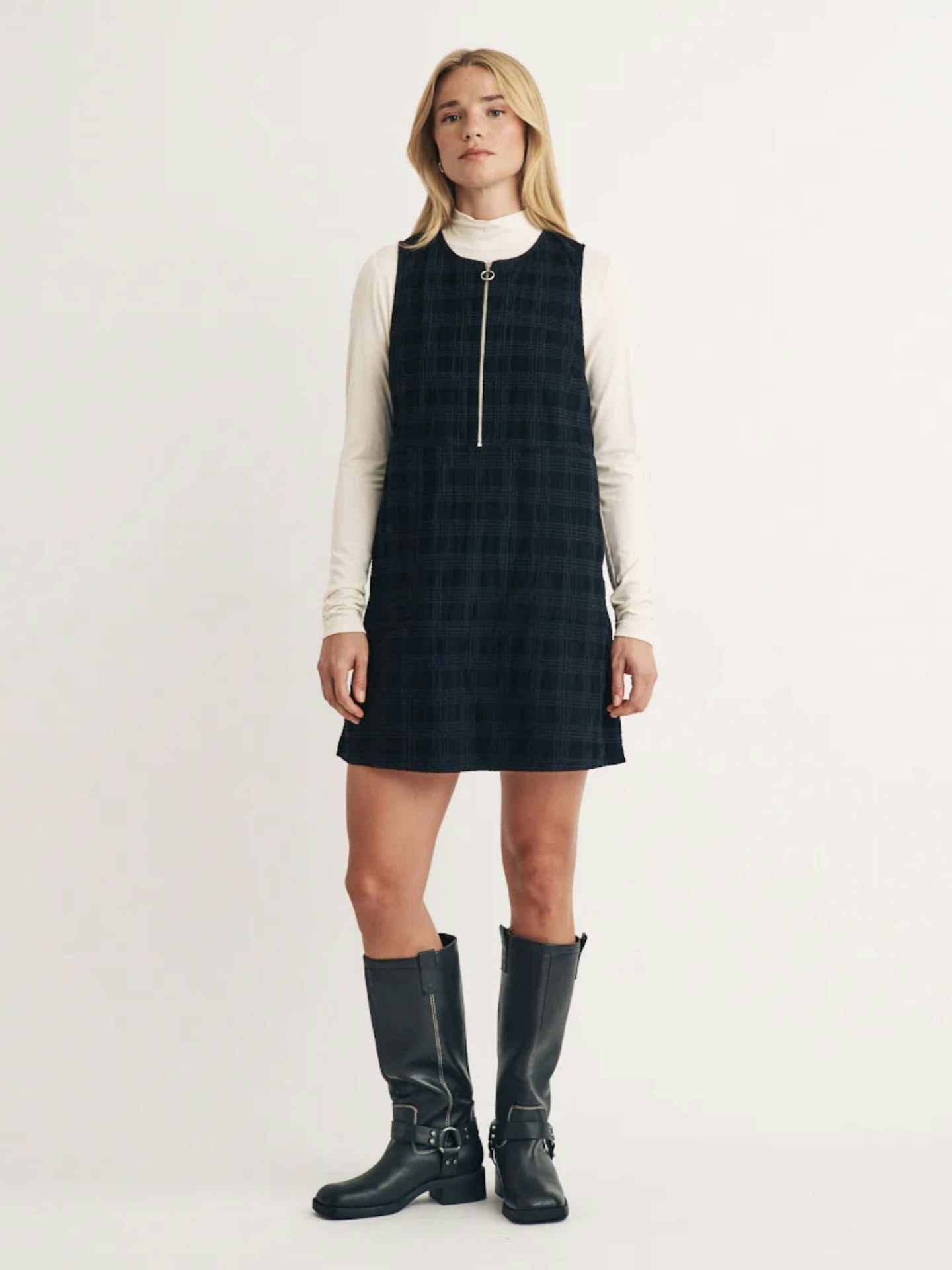 Black Cord Check Zip Through Homerton Mini Dress