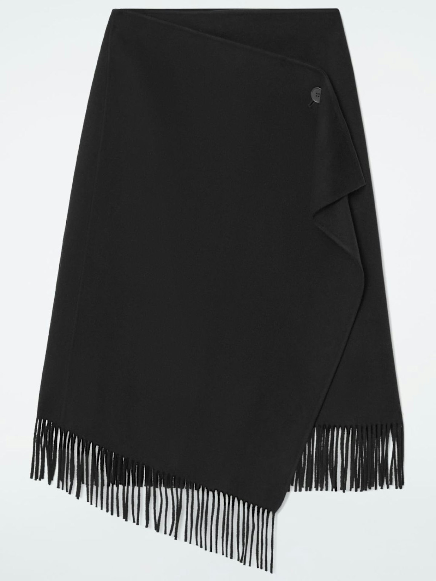 Fringed Wool Midi Wrap Skirt 