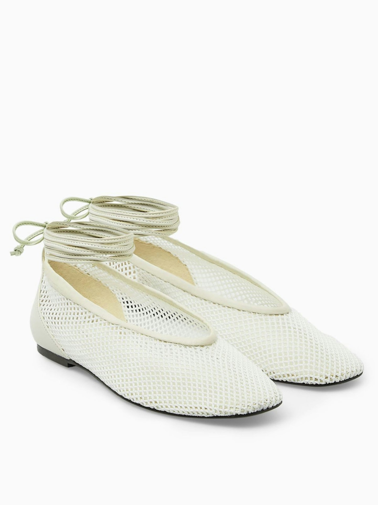 Leather-Trimmed Mesh Ballet Flats