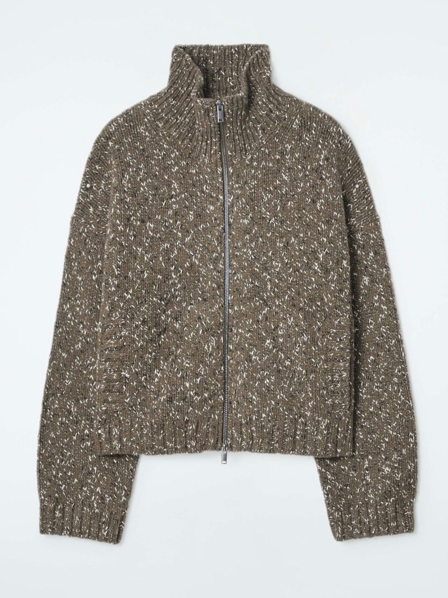 Chunky Flecked Wool Zip-Up Cardigan