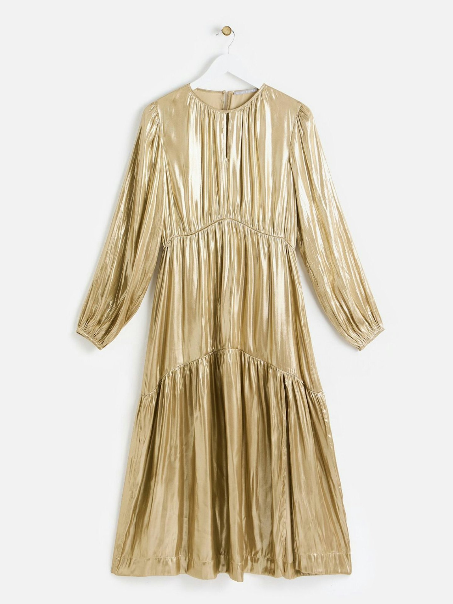 Oliver Bonas, Gold Metallic Tiered Midi Dress