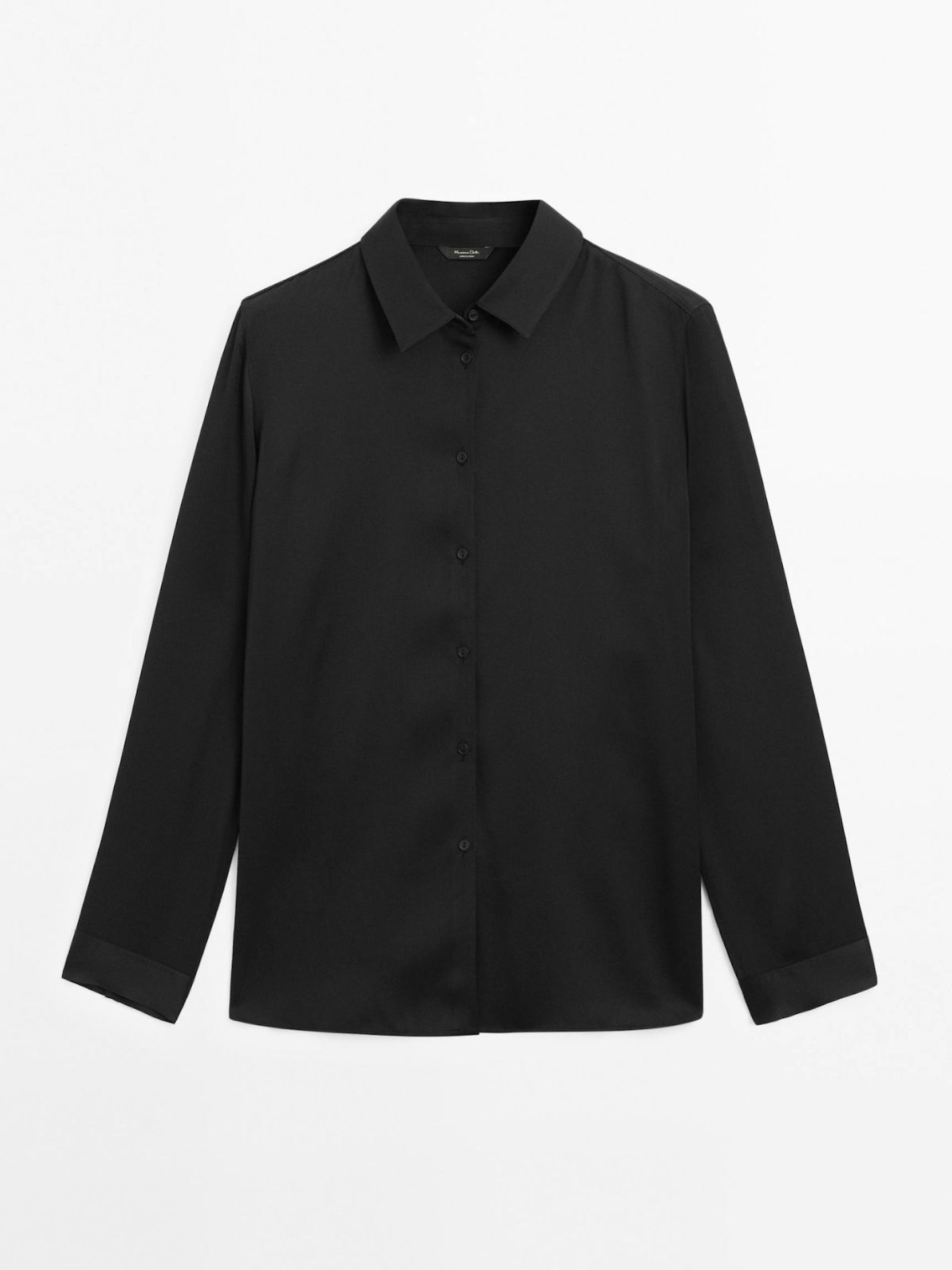 Massimo Dutti, Plain Satin Shirt With Long Sleeves And Openings