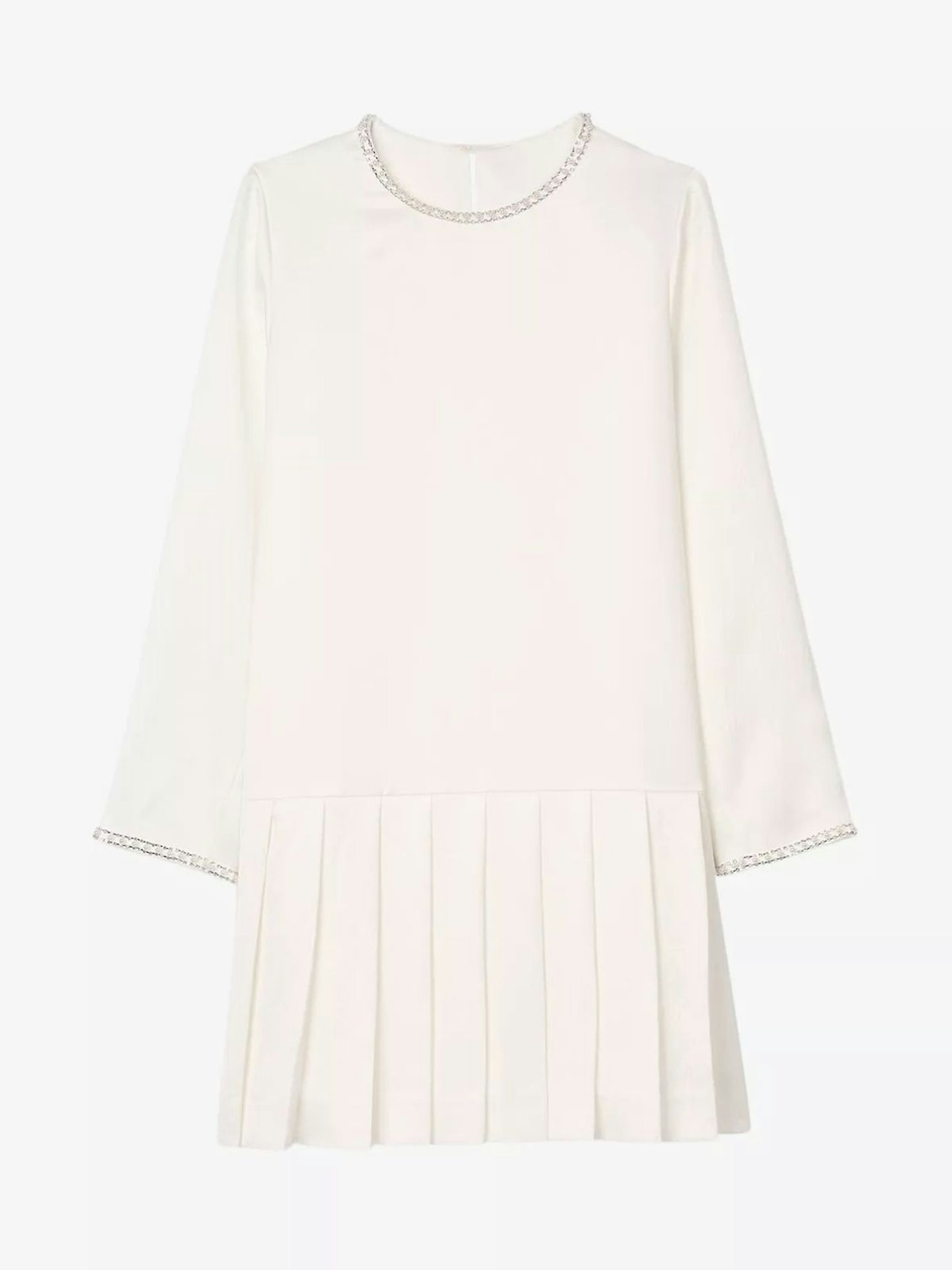 Sandro, Beaded-Trim Pleat-Hem Woven Mini Dress