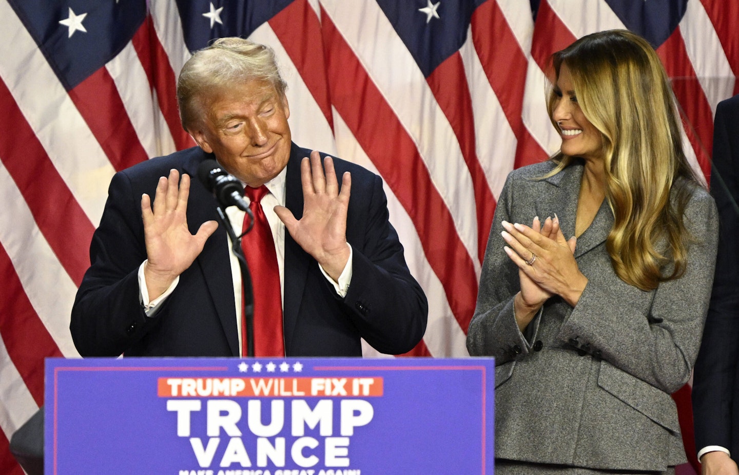 Donald Trump and wife Melania speaking at his Election Night watch party in Florida