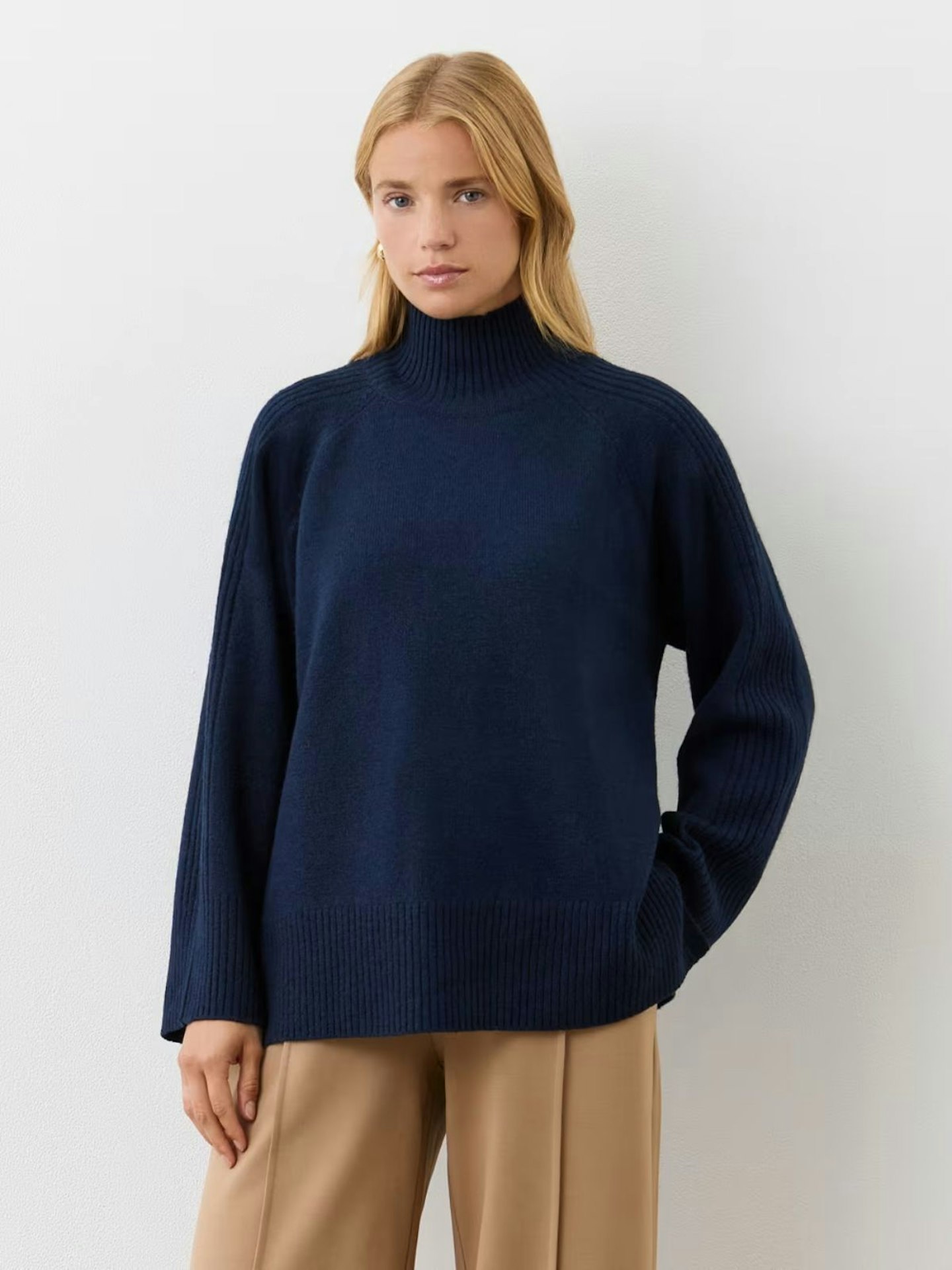 Finery London, Roll Neck Ribbed Sleeve Jumper With Wool