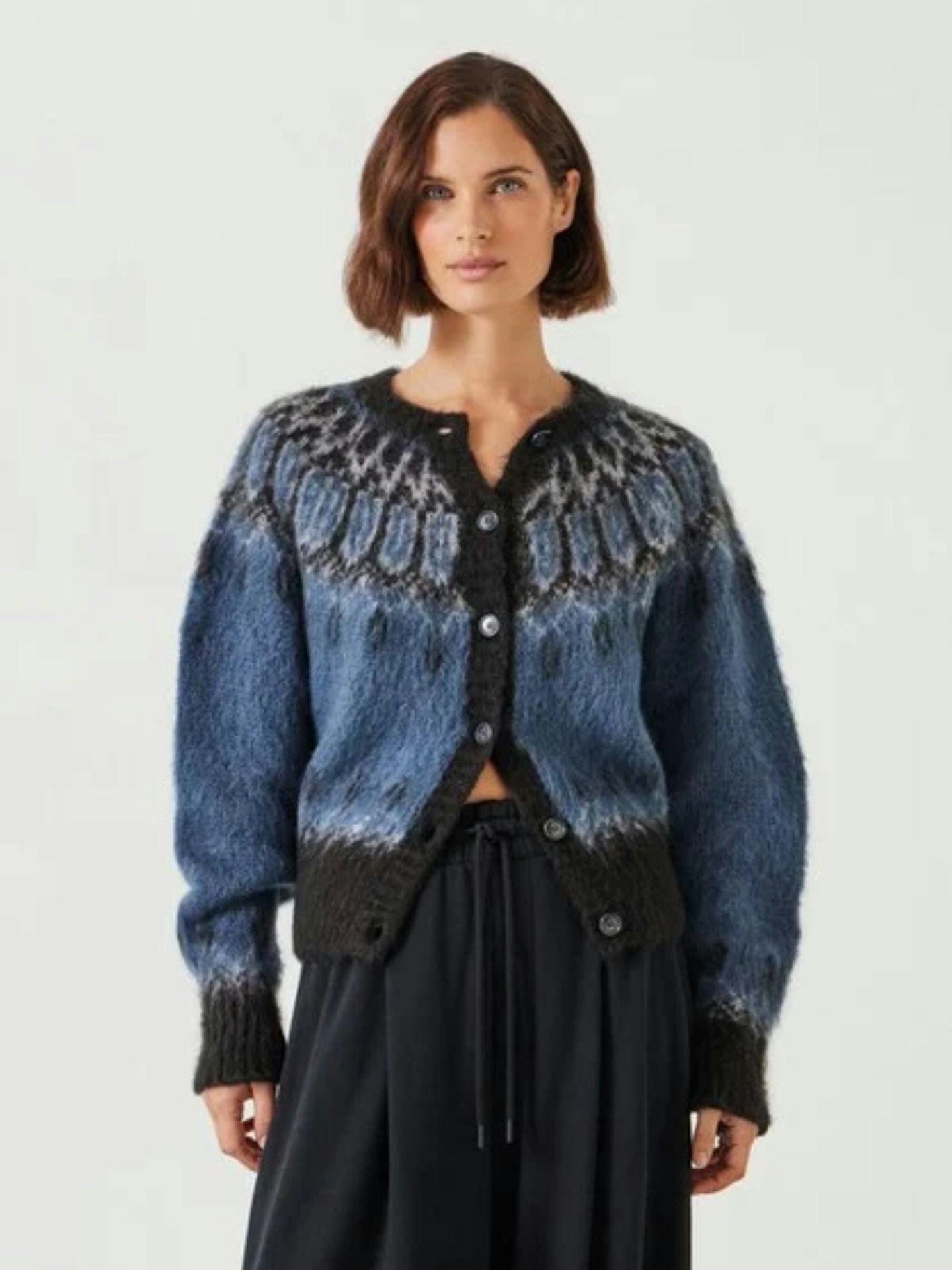 HUSH, Chloe Brushed Fairisle Cropped Cardigan