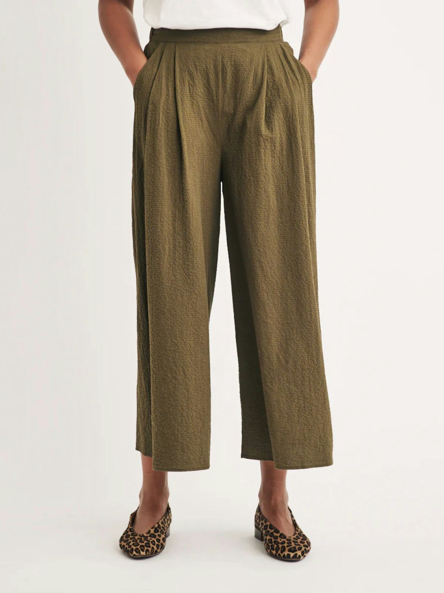 Khaki Wide Leg Cropped Zeena Trousers