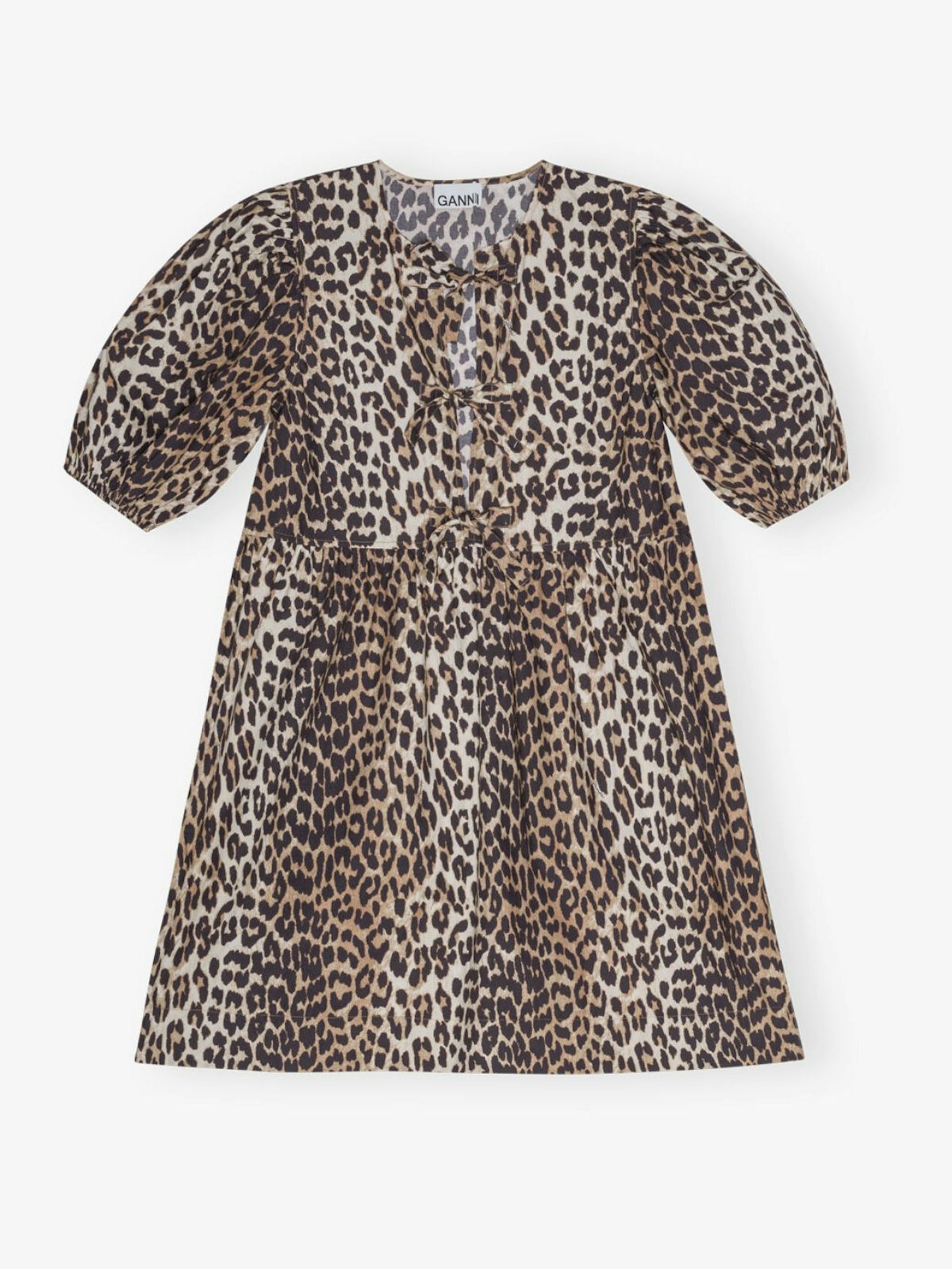 Leopard Printed Cotton Tie String Mini Dress