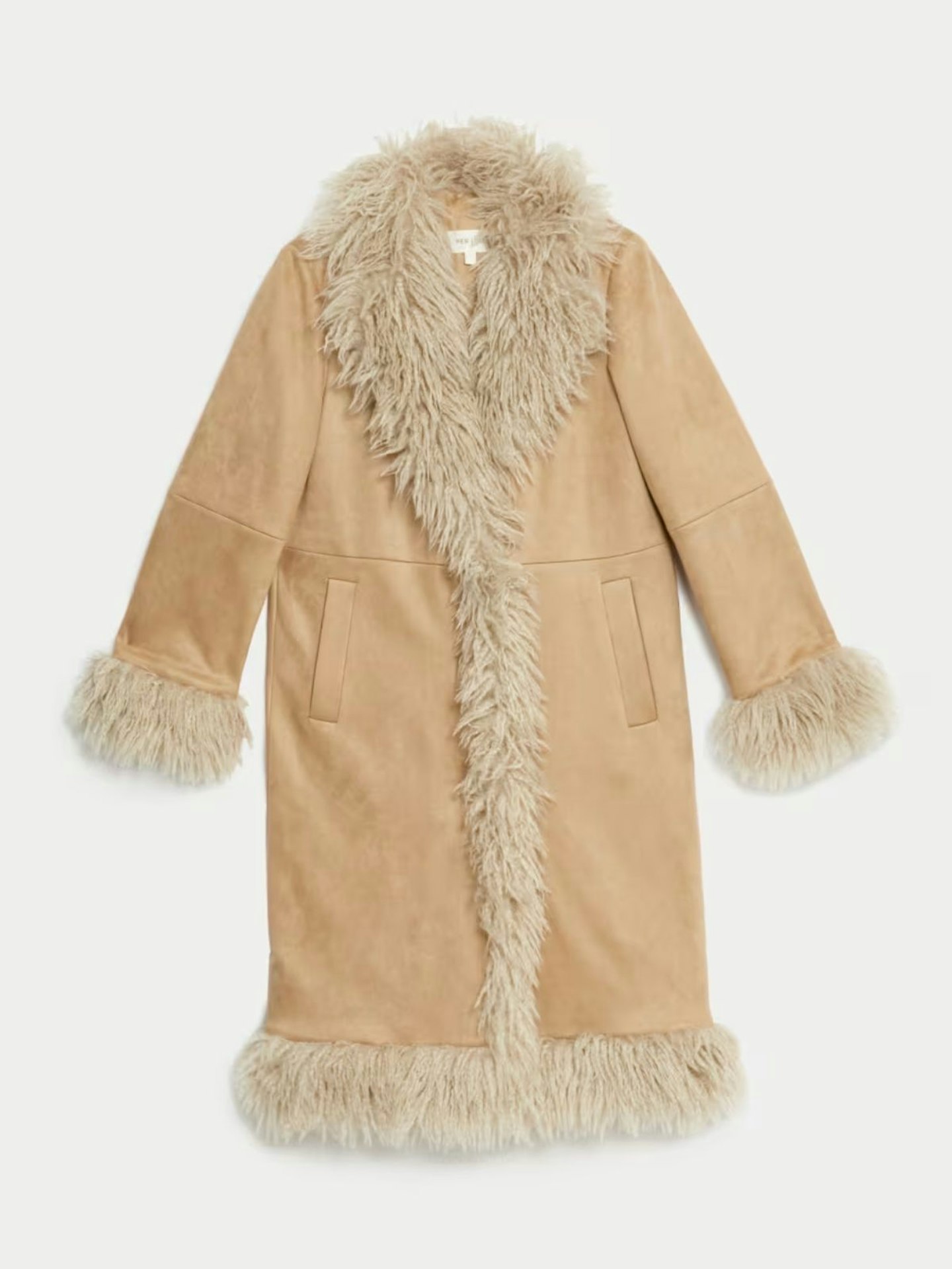 Per Una Suedette Faux Fur Trim Longline Coat