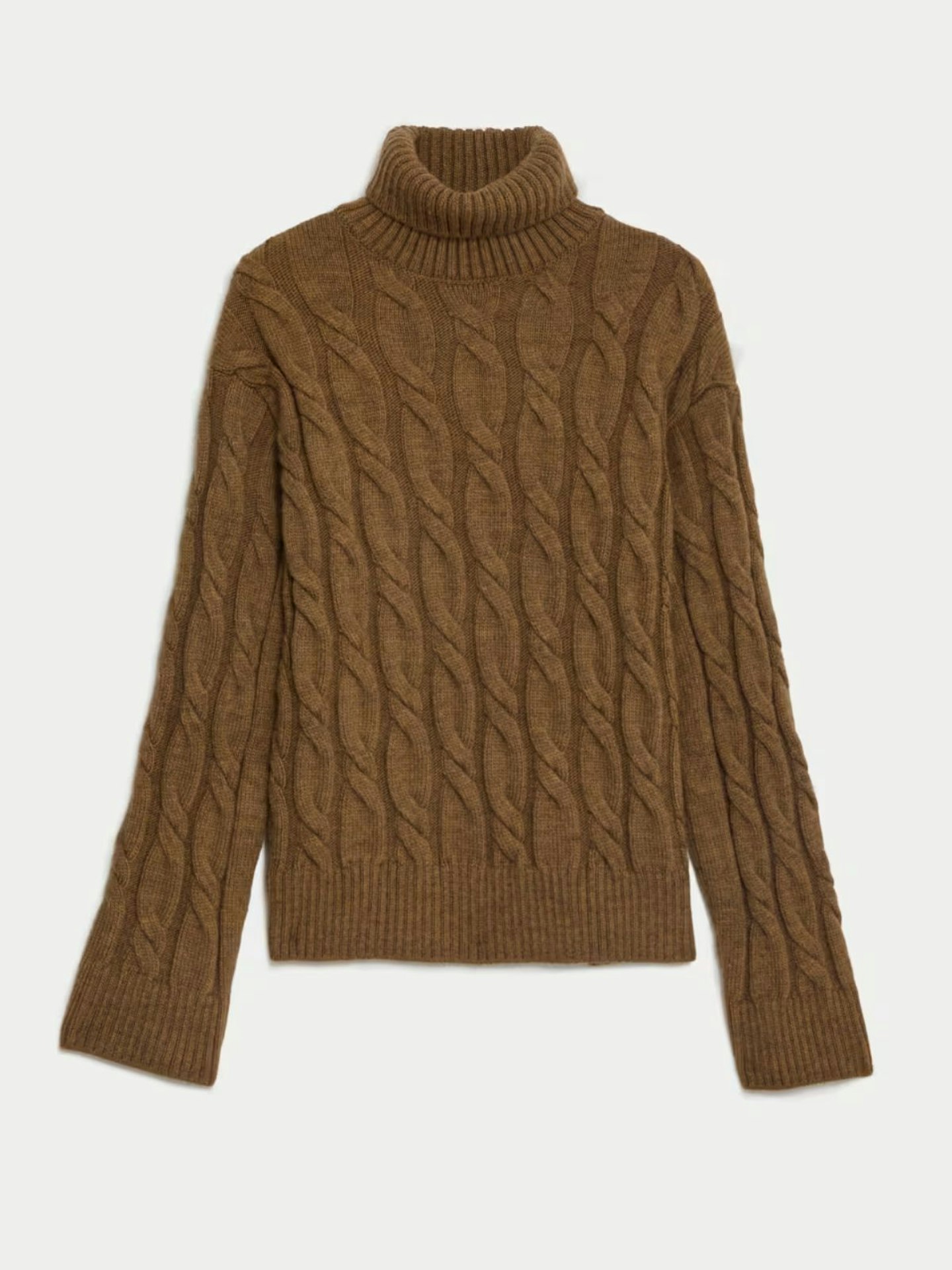 Cable Knit Roll Neck Jumper - Toffee