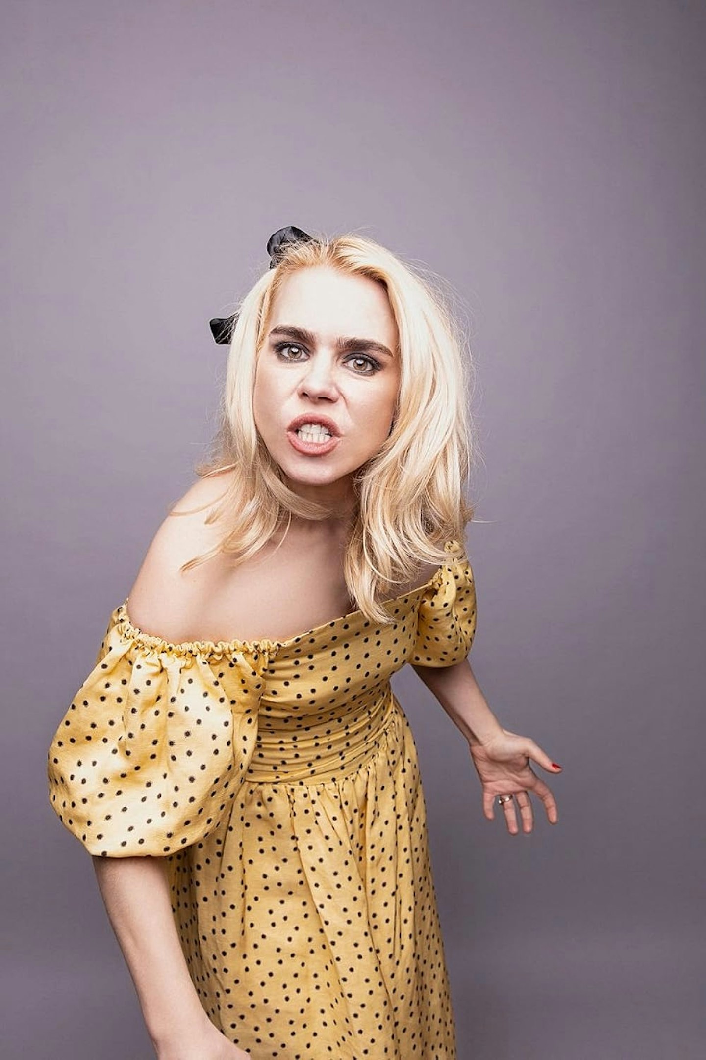 Billie Piper yellow spotted dress