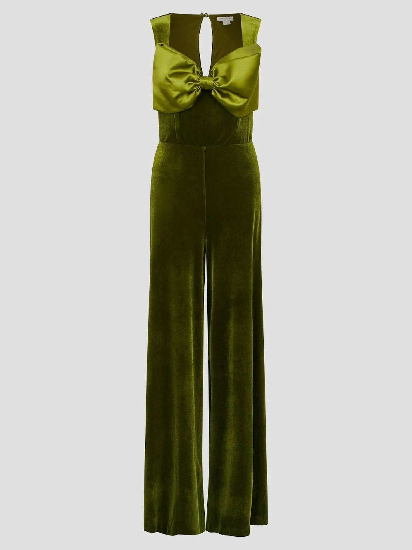 Monsoon x Sarah Corbett-Winder Satin Bow Velvet Jumpsuit Green