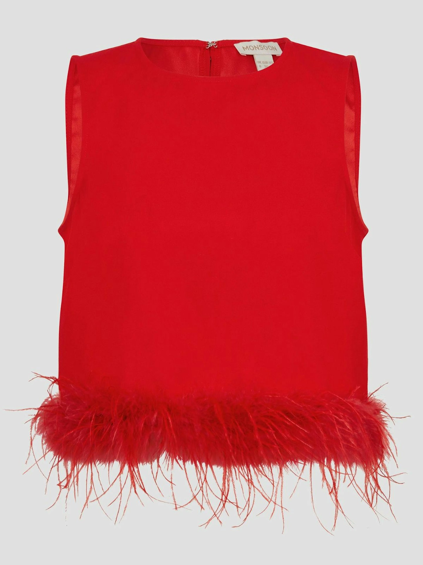 Monsoon x Sarah Corbett-Winder Feather Trim Crop Top Red