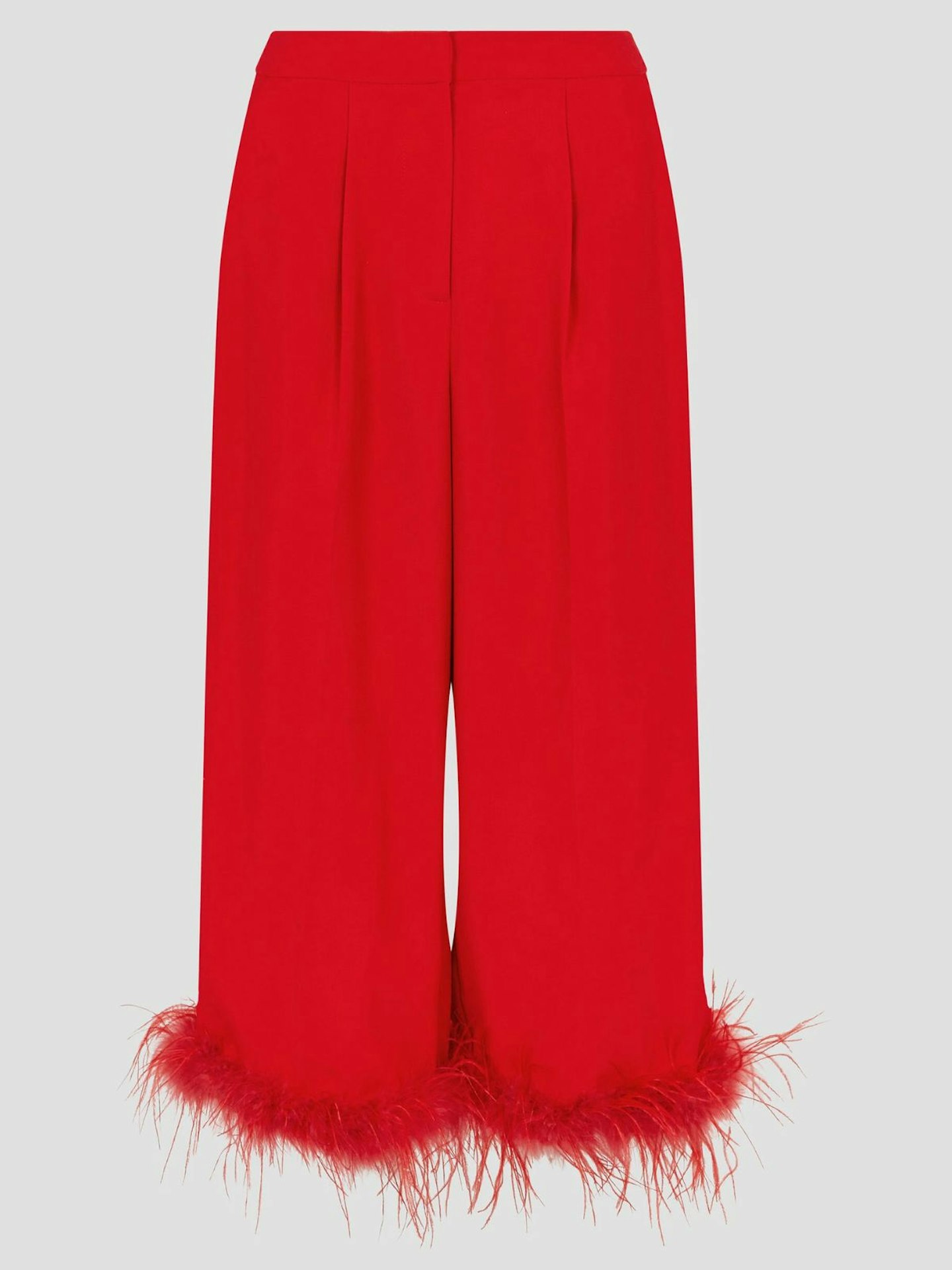 Monsoon x Sarah Corbett-Winder Feather Trim Cropped Trousers Red