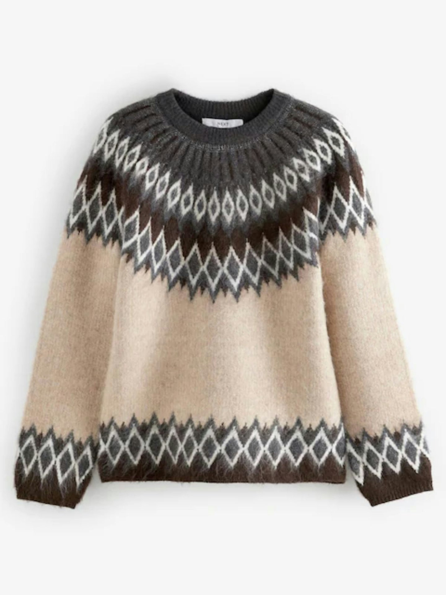 Next, Brown Neutral Soft Touch Fairisle Pattern Knitted Jumper