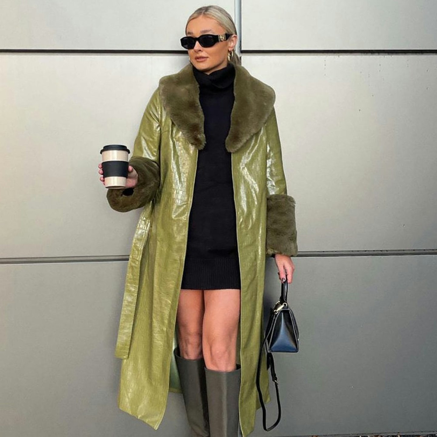 jayley green faux fur coat