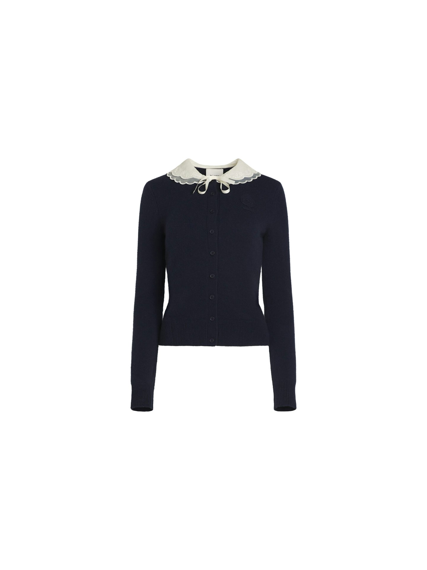 Shrimps x Reformation Navy Queenie Cashmere Cardigan